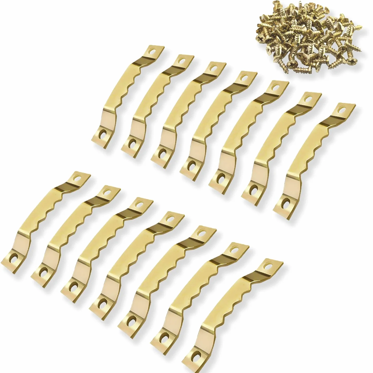 Ganci per Cornici in Metallo Dorato Rivestito in Ottone Dentellati - Accessori per Appendere Quadri - Incluse 200 Viti