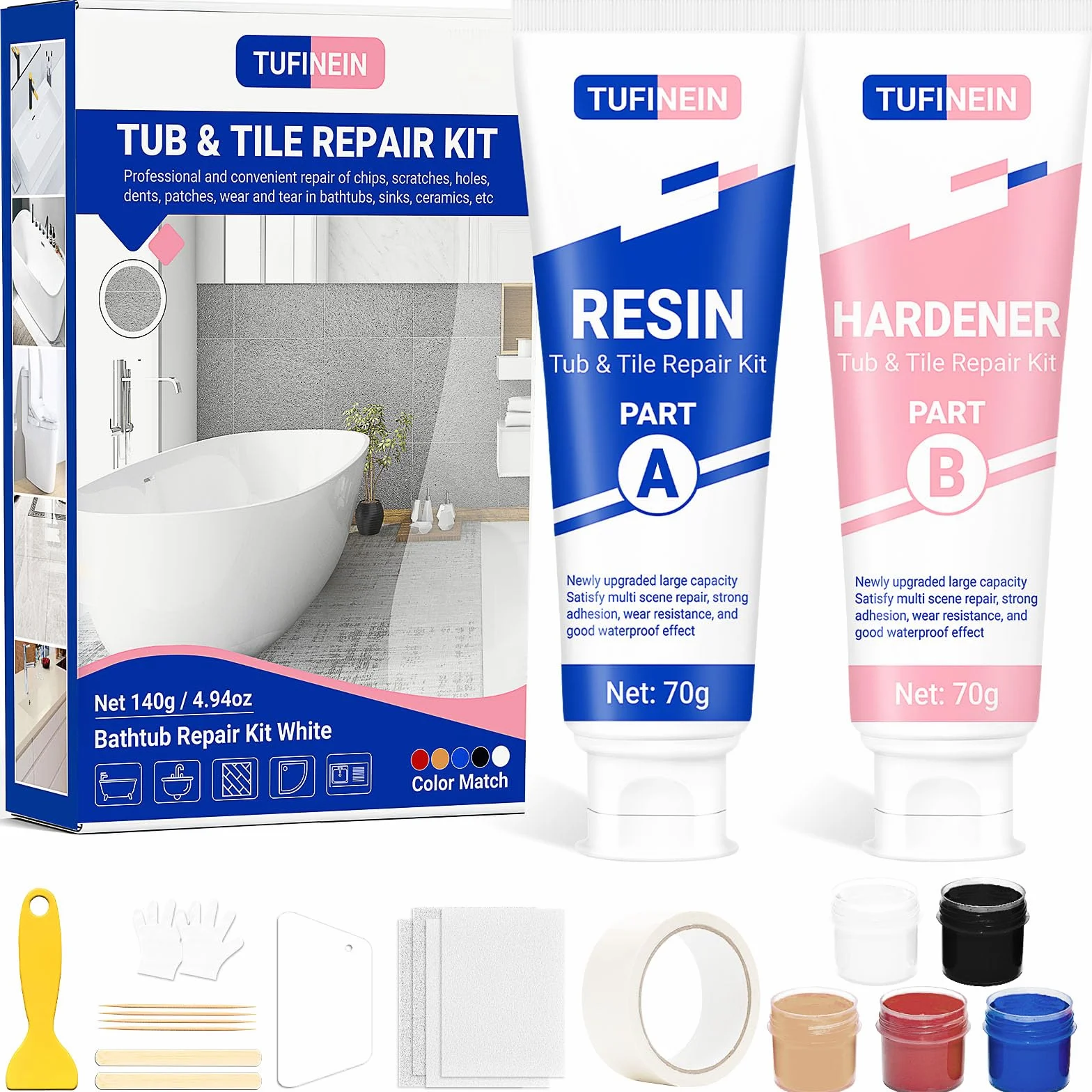 TUFINEIN Kit Riparazione Vasca da Bagno 140g Ceramica Smalto Porcellana