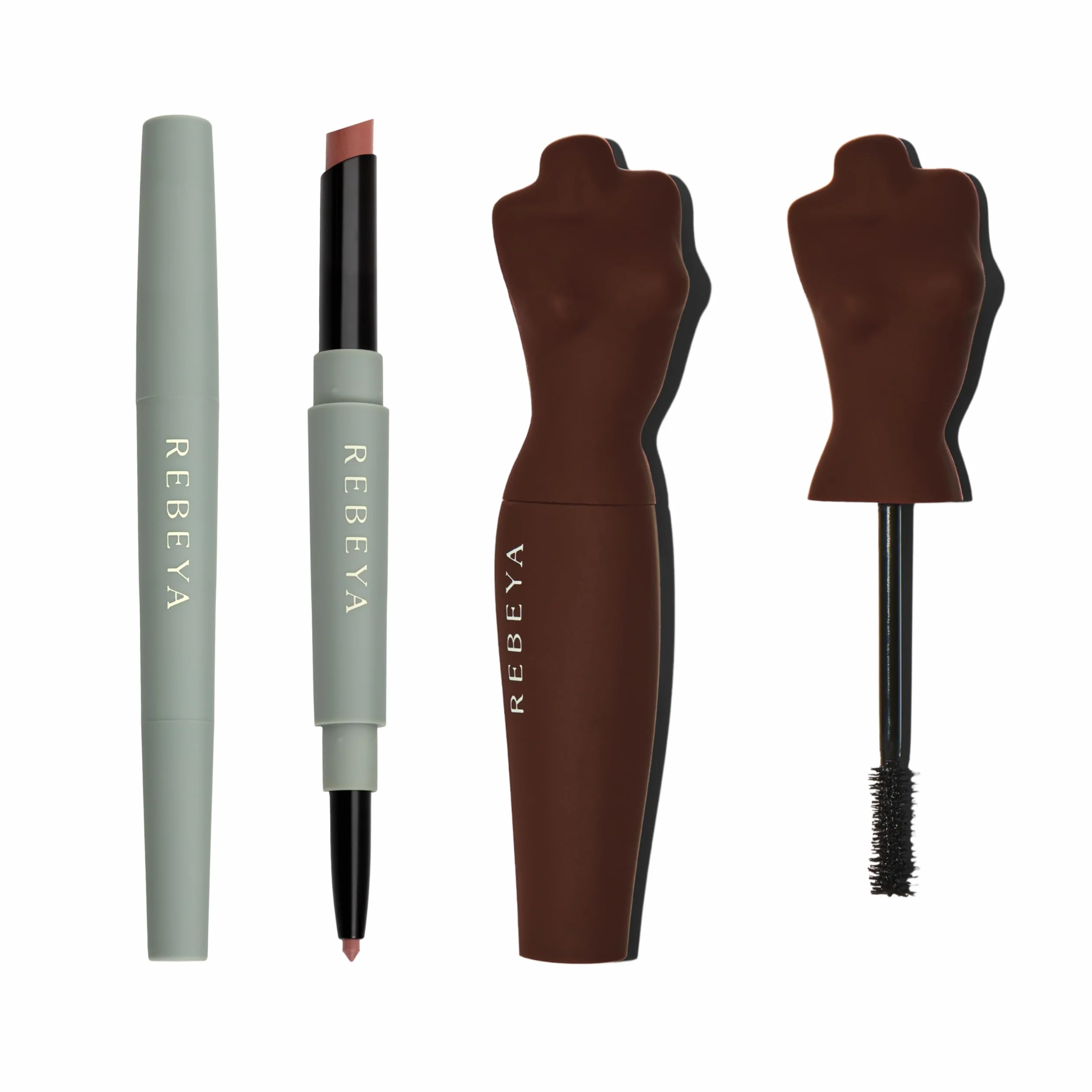 REBEYA Kit Mascara Volumizzante e Allungante Effetto Ciglia Finte + Double Lip Liner Nude Rosato Rossetto Matita Labbra 2 in 1 Lunga Tenuta Effetto Seta,Made in Italy