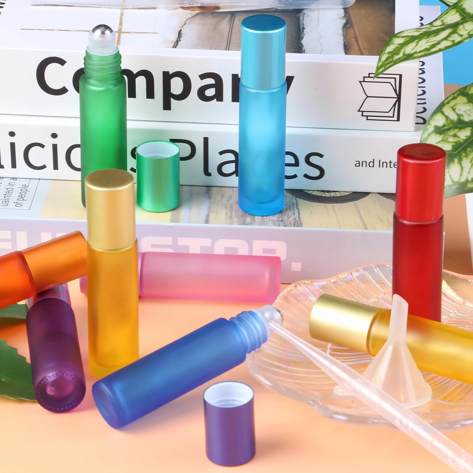 POFIBO 16 Pcs 10 ml Bottiglie Flaconcini Vuoti per Oli Essenziali, flaconi roll-on in vetro satinato colorato con sfera avvolgibile in acciaio inossidabile,per Oli Essenziali, Aromaterapia, Fragranza