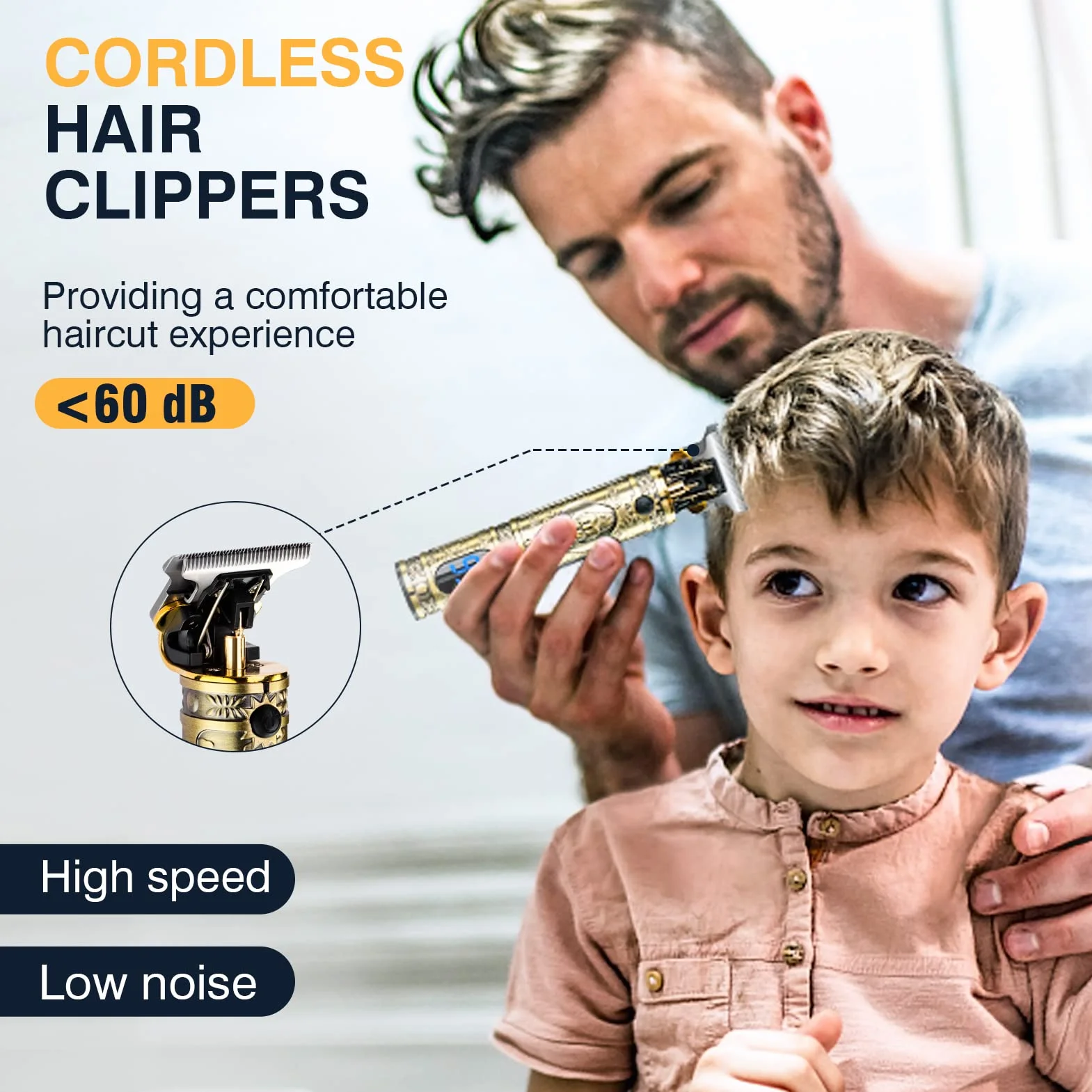 Macchinetta per Capelli Taglia Uomo Professionale Senza Fili Trimmer Capelli Barba e Capelli 0 mm Elettrico Regola Hair Clipper Ricaricabile Usb e Incisione Silenzioso Gold Trimmer Vintage T9