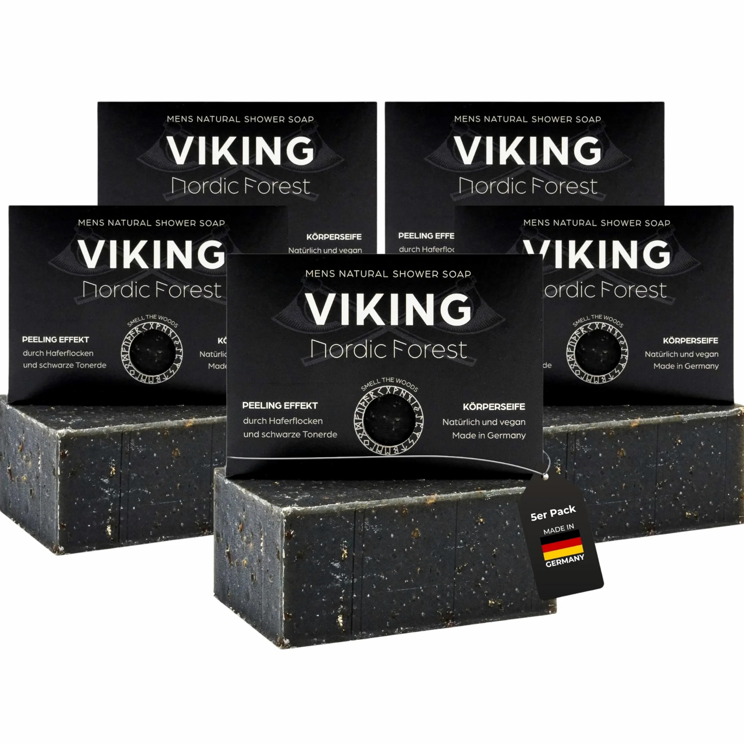 Viking Nordic Forest, confezione da 5 saponi esfolianti da uomo, Natural Shower Soap, cosmetici naturali, sapone naturale, 100 g, senza additivi chimici, vegano, senza sperimentazione sugli animali,