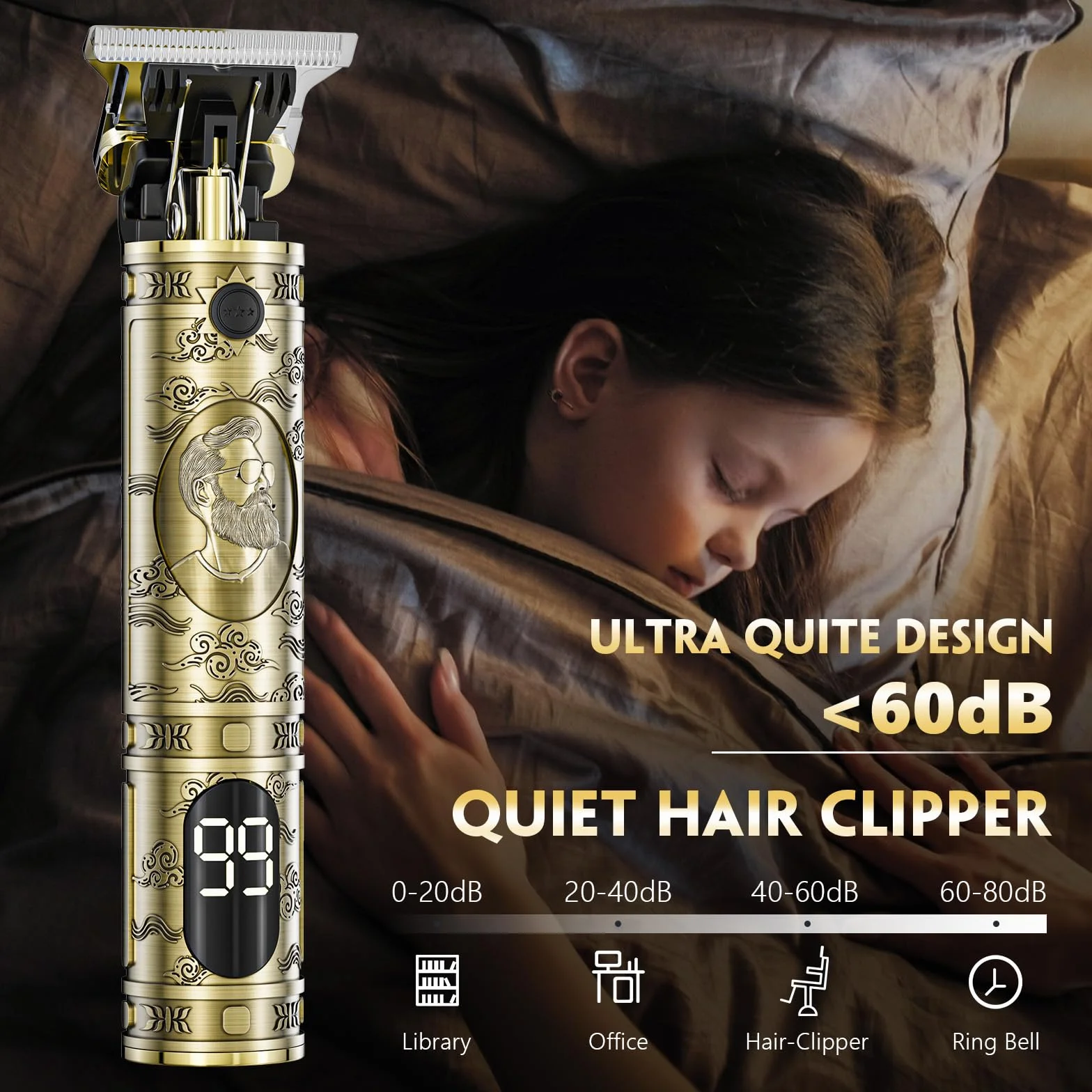 Tagliacapelli Uomo, LED Rasoio Elettrico Barba Macchinetta per Capelli Portatile Tagliacapelli Uomo Professionale Trimmer Regolabarba Regola Barba Elettrico Trimmer Capelli Con 3 Pettini