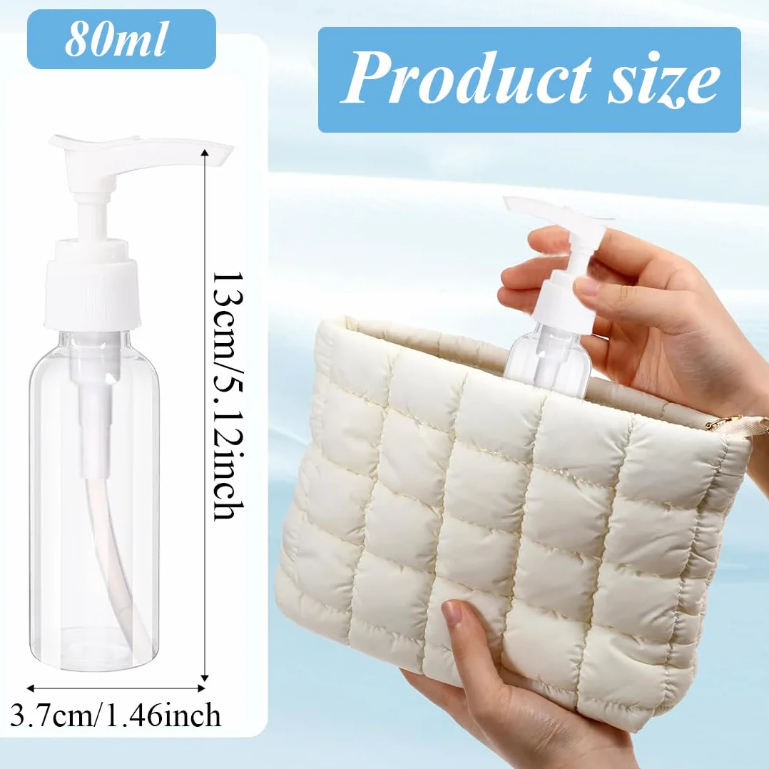 4 Pezzi Flaconi da Viaggio, 80 ml Bottiglie da Viaggio Trasparenti, Pompa da Viaggio in Plastica Dispenser, Boccette Contenitori Ricaricabile, per Cosmetici, Lozione, Bagno, Shampoo Liquidi