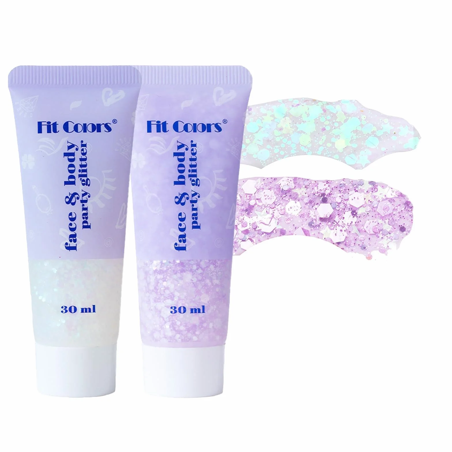 Glitter Gel Chunky 2x30ml Bianco & Rosa Argento. Gel Scintillante Viso, Corpo, Capelli a Lunga Tenuta per Festival, Feste, Carnevale.