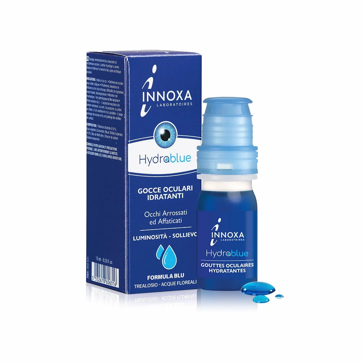 INNOXA - Gocce Oculari Formula Blu - Sbianca il Bianco degli Occhi -Idrata gli Occhi Arrossati ed Affaticati - Formula Originale - Sterile e Senza Conservanti - Prodotto in Francia - 10 ml