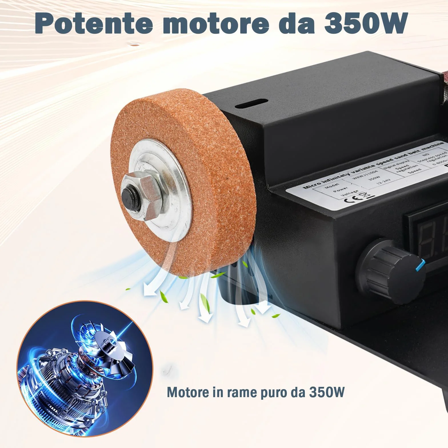 Mini levigatrice a nastro elettrica 350 W 0-10000 giri/min professionale da tavolo 7 livelli con nastri abrasivi