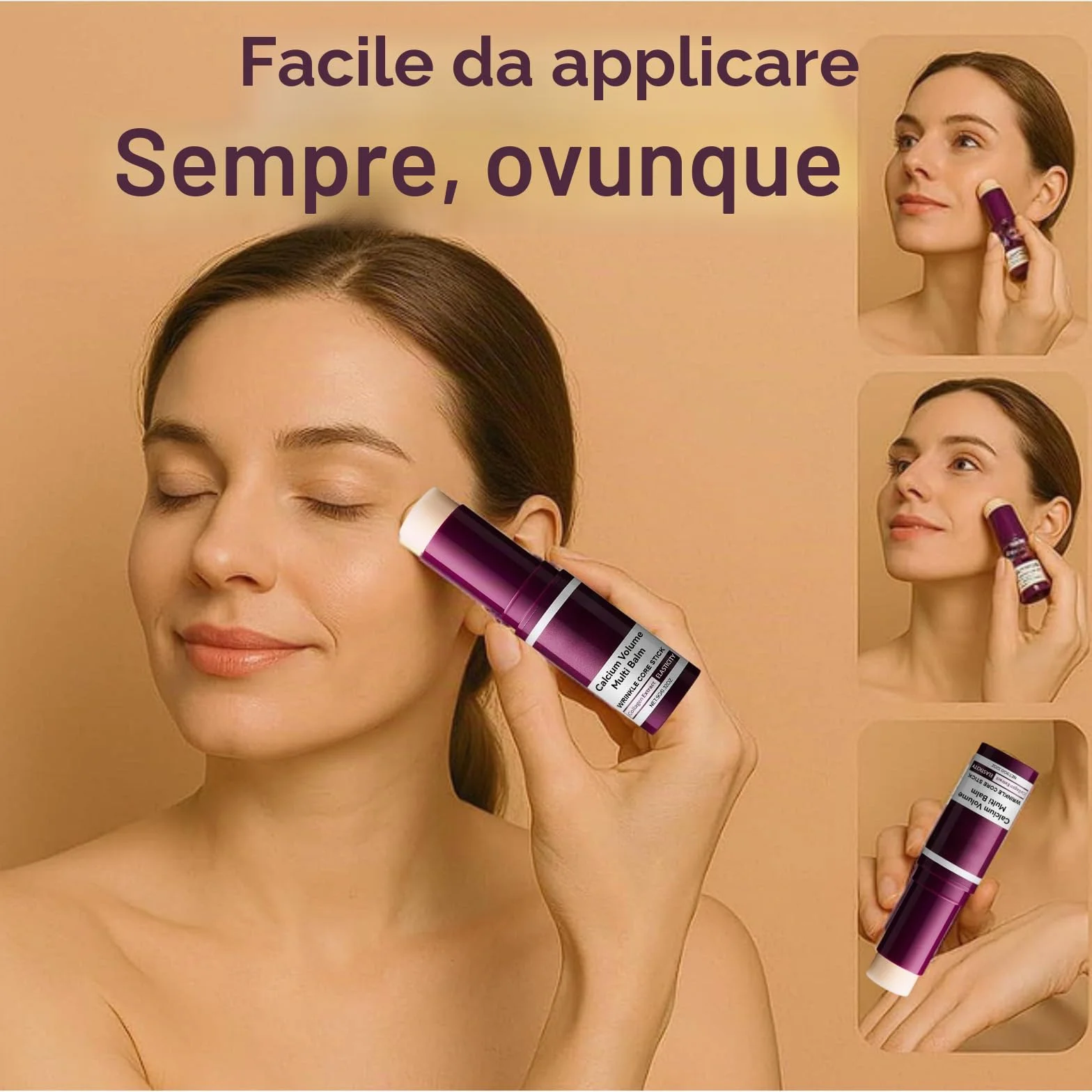 Calcium Volume Multi Balm Stick, stick antirughe con estratto di collagene, balsamo idratante ed elasticizzante per viso, occhi e labbra, cura multiuso per l'uso quotidiano (2 pezzi)