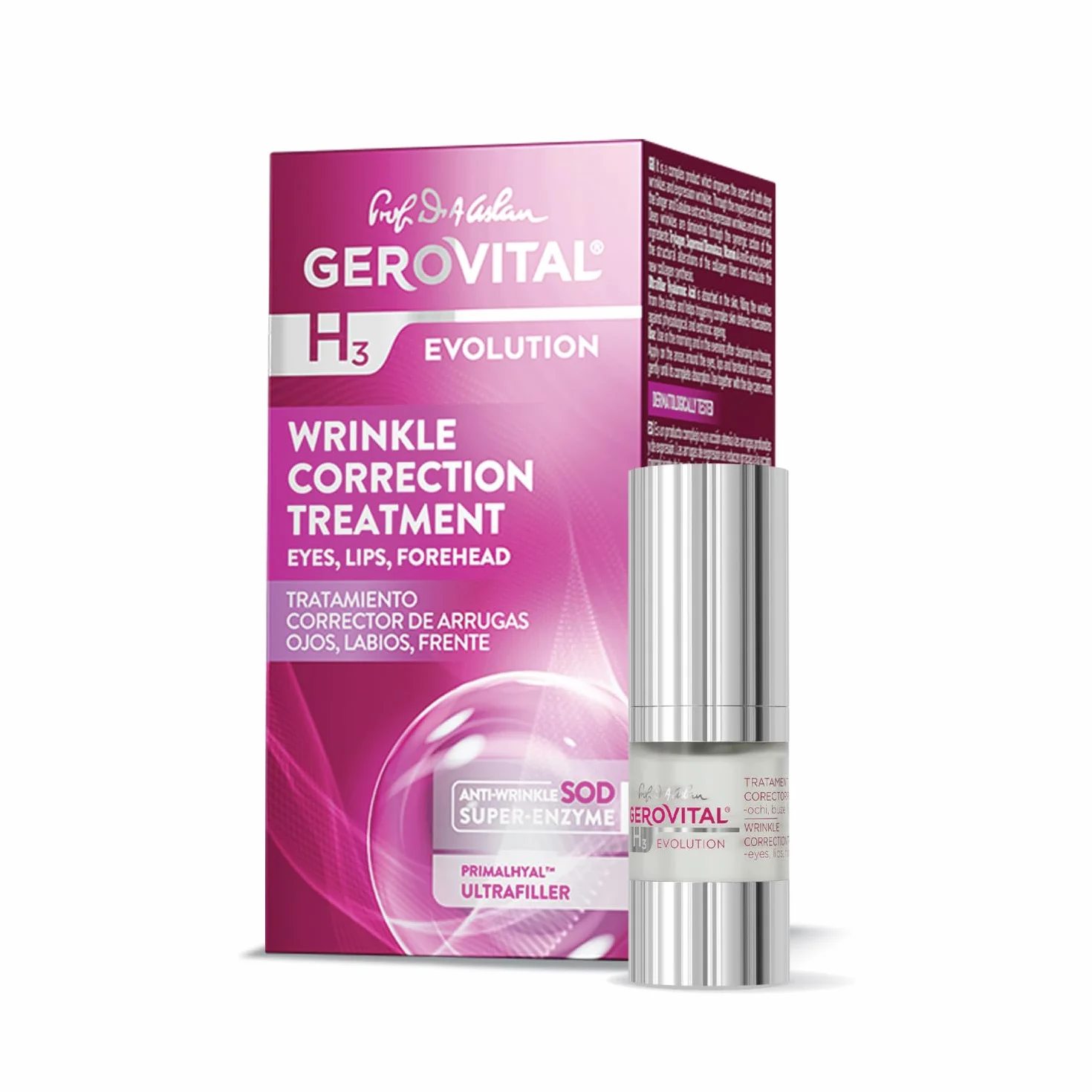 Siero Antirughe Contorno Occhi, Labbra e Fronte con Acido Ialuronico e Vitamina A ed E, Riduce le Rughe Profonde, Migliora l’Elasticità della Pelle, Gerovital H3 Evolution,15 ml