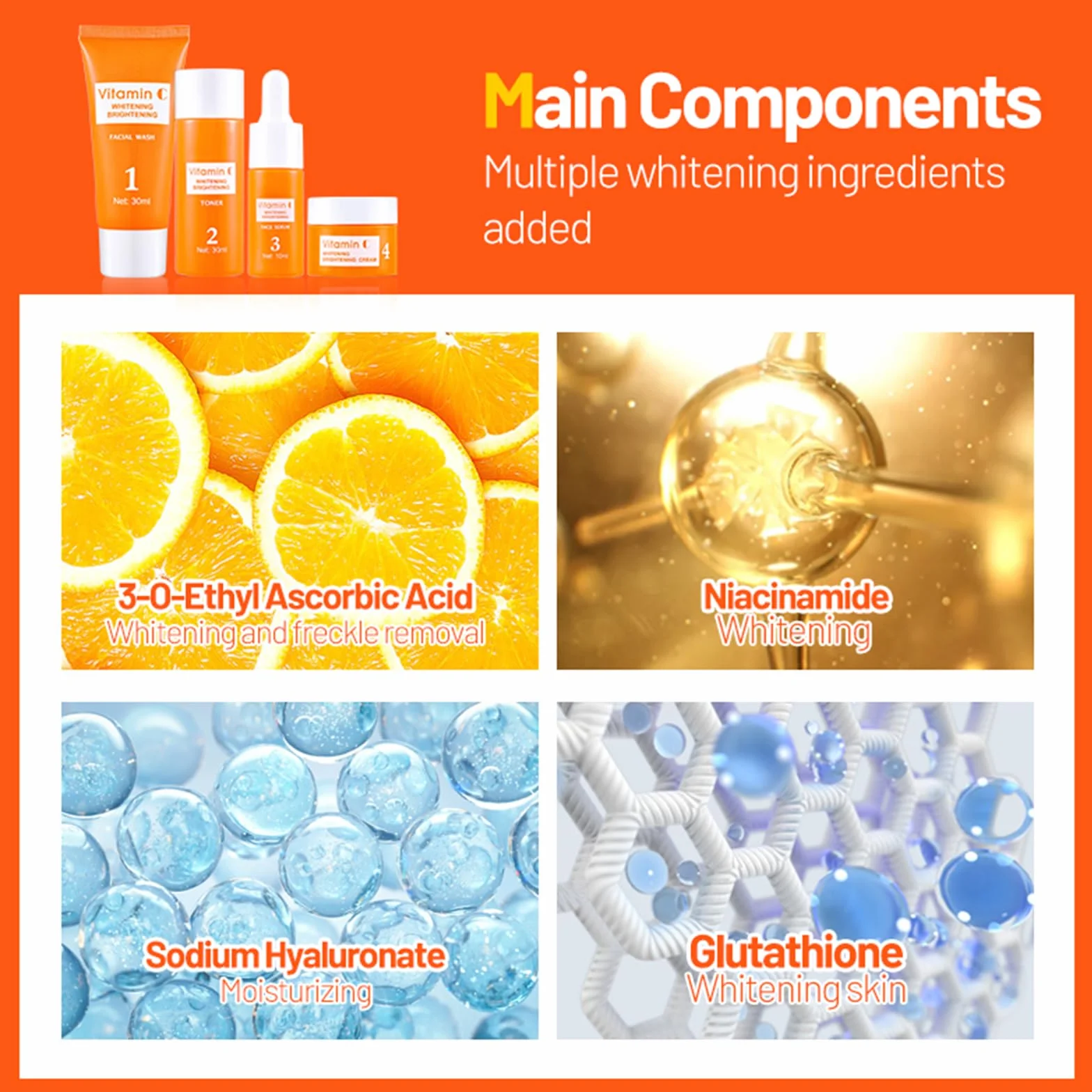 Set Cura della Pelle Viso 4 Pezzi – Idratante, Rigenerante e Anti-Età – Contiene Siero alla Vitamina C e Acido Ialuronico – Adatto Pelle Sensibile e Secca – Routine Completa Giorno e Notte