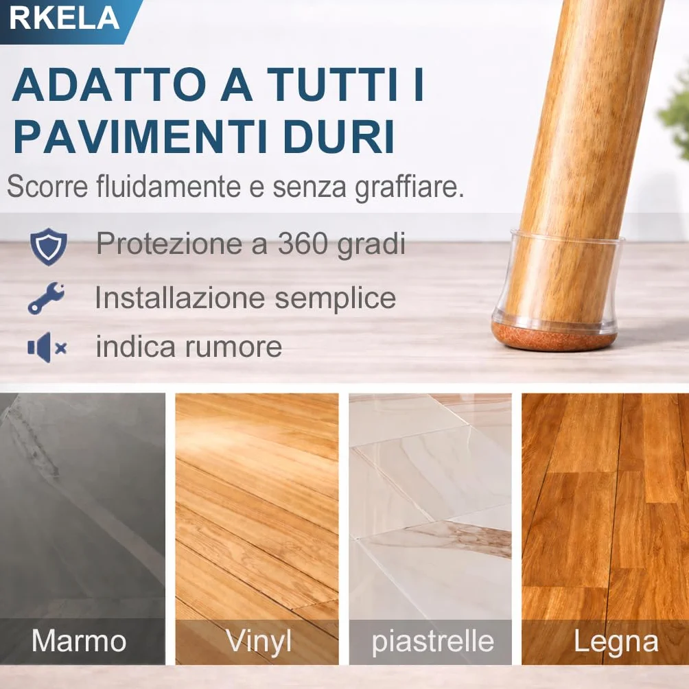 Gommini per Sedie Rotondi Con feltrini ispessito, 16 pezzi Coprigambe per Sedie, Protezioni per Pavimenti in Legno