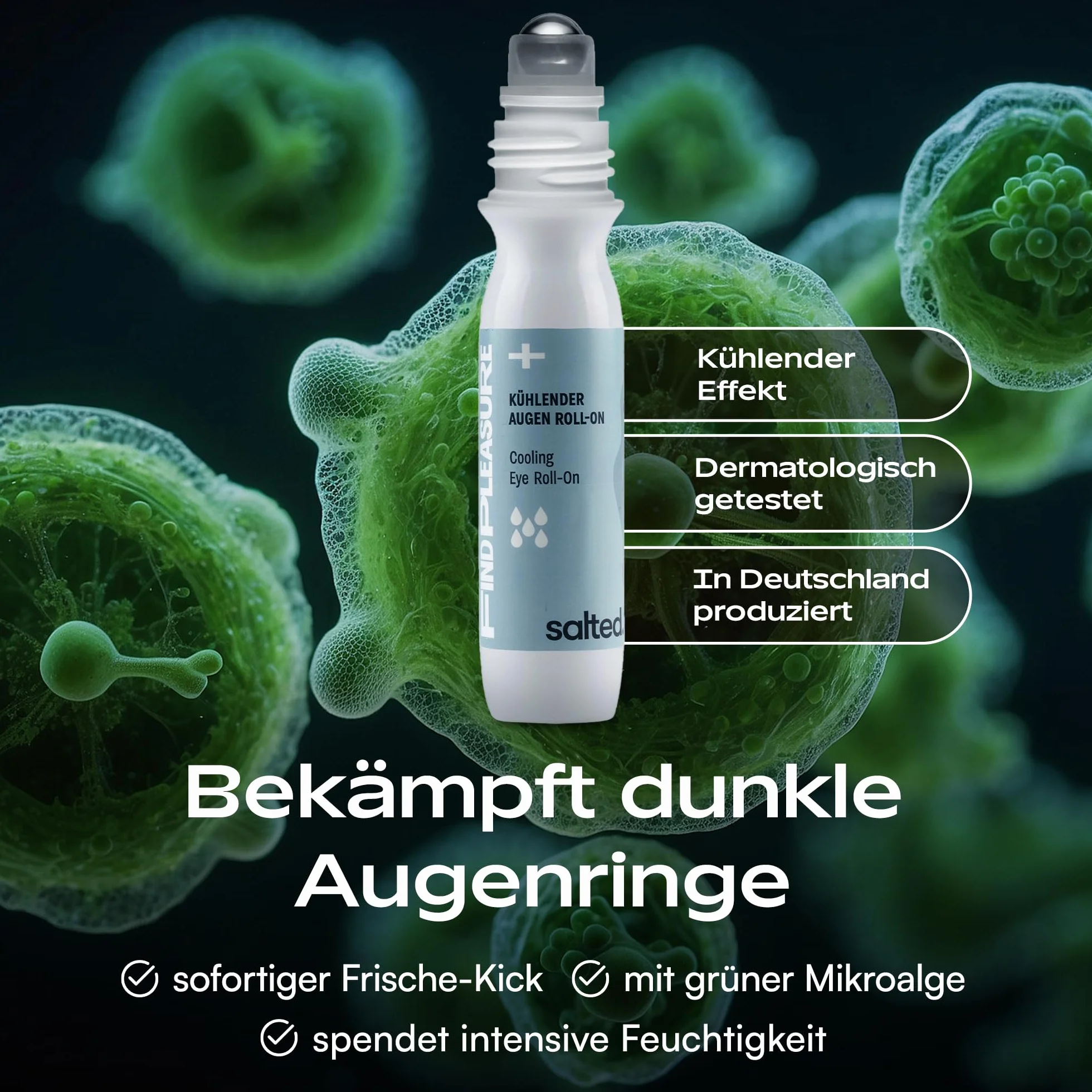 salted. Rullo rinfrescante per occhi | 15 ml | con niacinamide e microalghe | rullo per occhi contro occhiaie, rughe e gonfiore | rinfrescante anti anti invecchiamento per uomini e donne | vegano