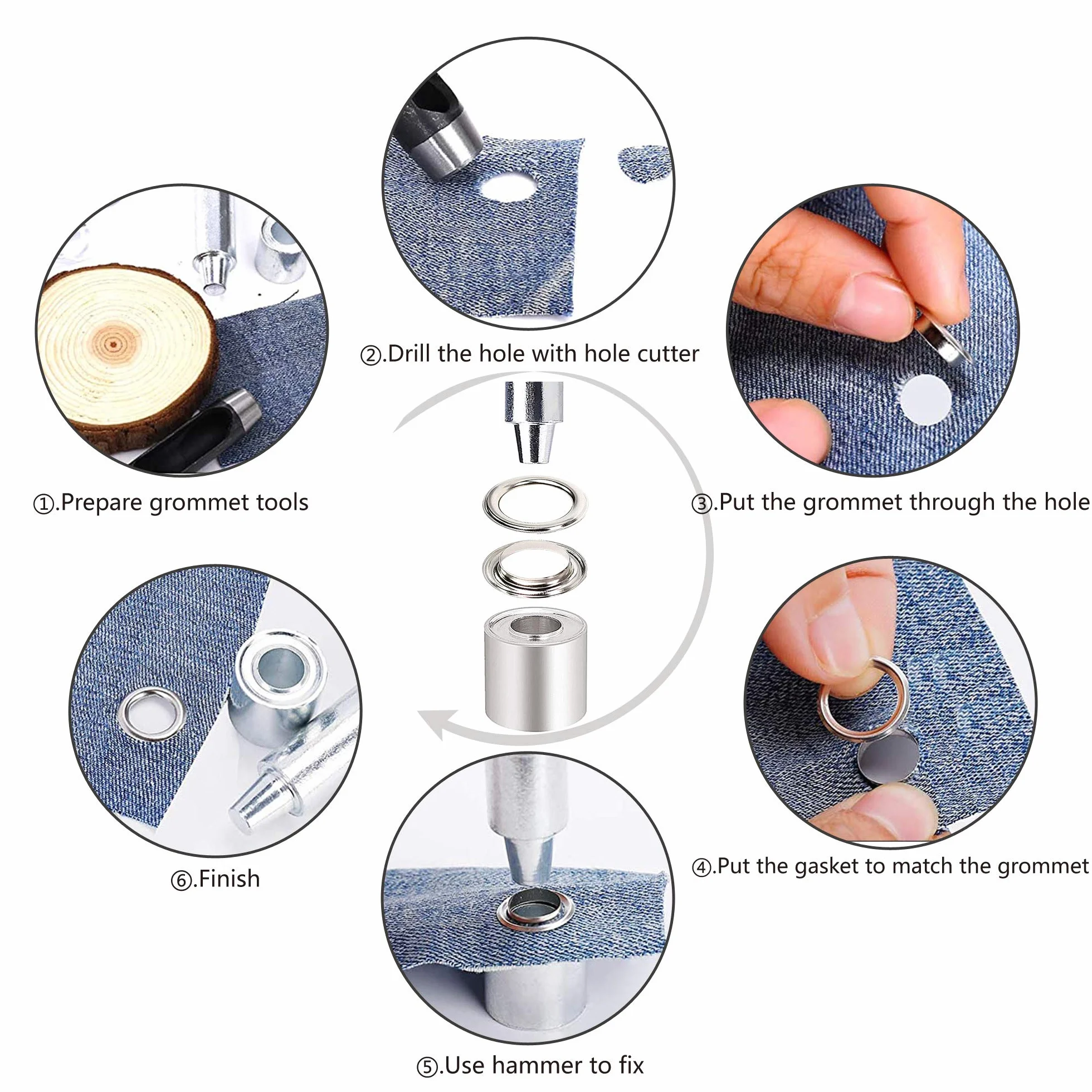 Occhiello Grommet Kit Professionale 12mm Rondelle Metallici per Scarpe Borse Abbigliamento Teloni