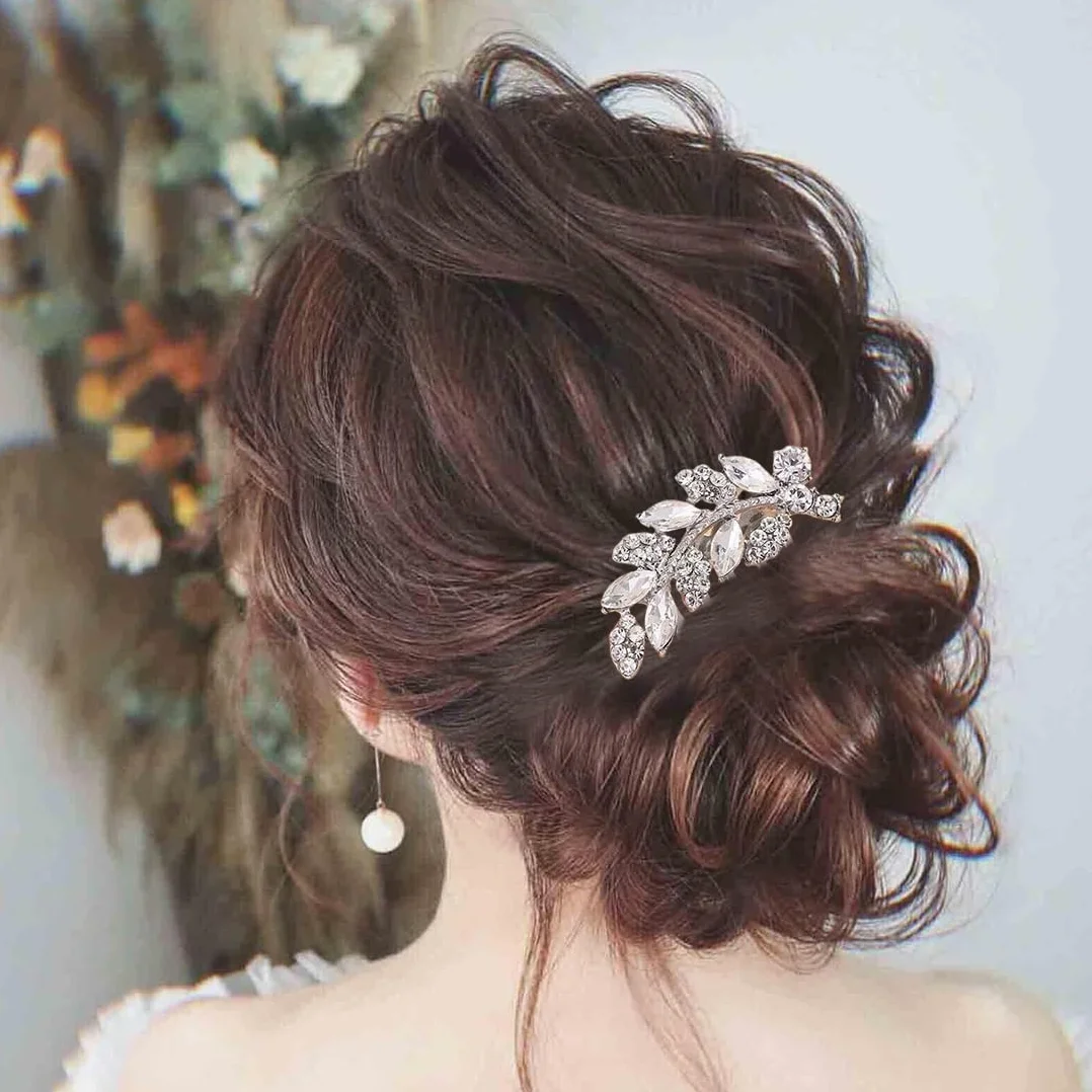 Set da 2 Pettini Capelli Nuziale, Fermaglio per Acconciatura Capelli da Sposa, con Strass luccicanti a forma di Fiore,Accessori per donne e ragazze eleganti