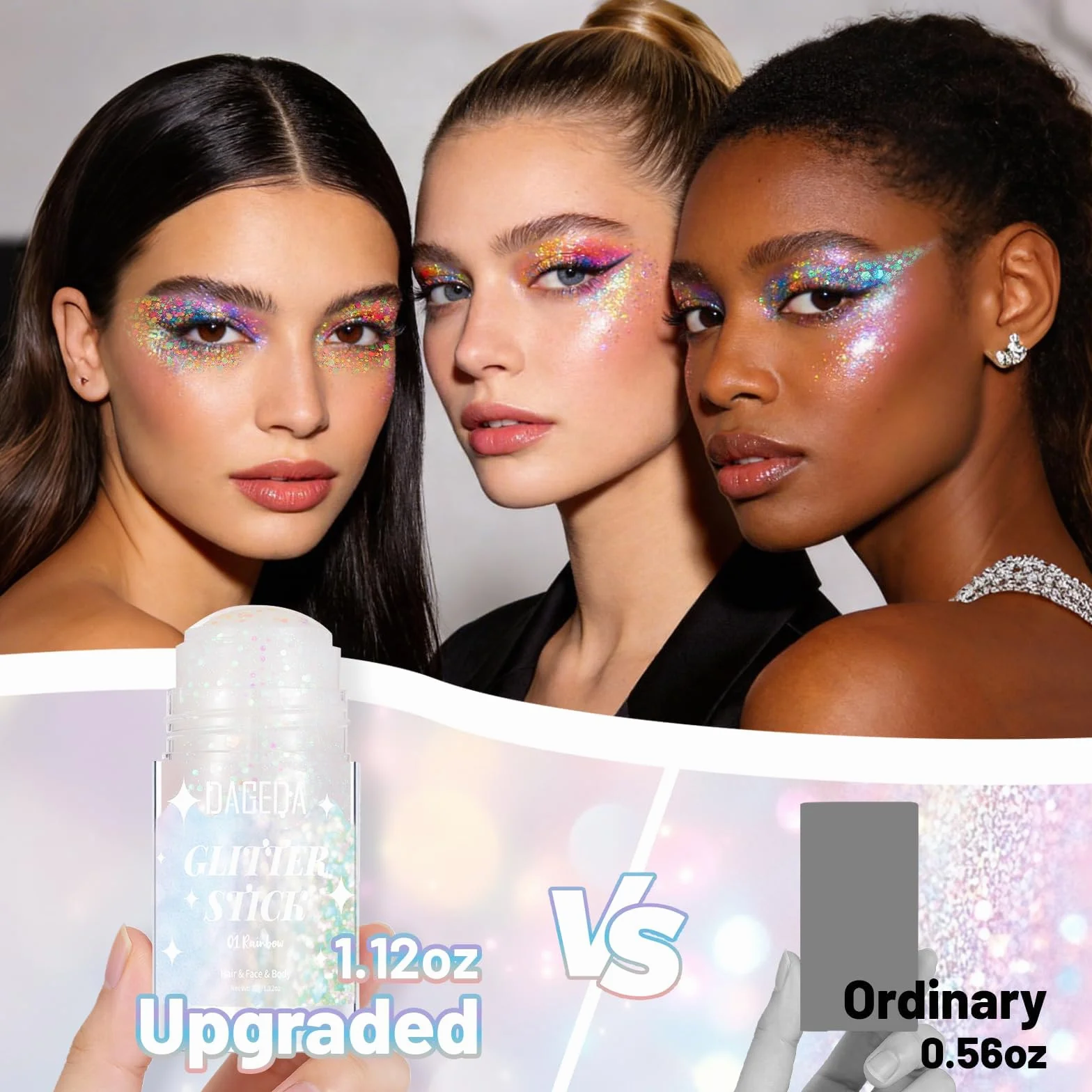 Prreal Sirena Glitter Stick per il Corpo, Glitter Scintillante per Capelli e Viso, Trucco per Donne, Accessori per Outfit da Rave, Glitter Olografico per Viso Sirena, Pennello per Trucco per Donne