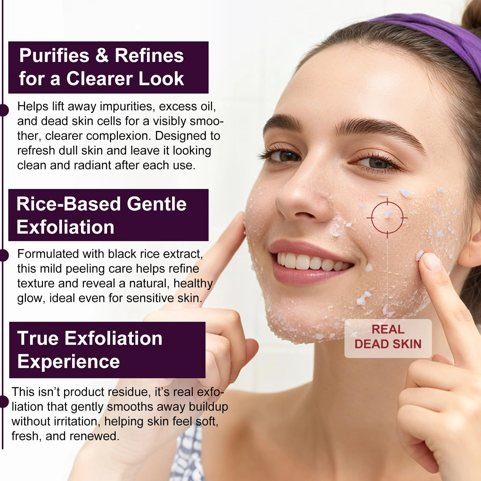 Black Rice Peeling Serum 100ml, Esfoliante Viso Delicato, Siero Esfoliante Riso Nero, Rimuove Cellule Morte e Punti Neri, Minimizza Pori, Niacinamide & Estratto di Riso Nero, Pelle Luminosa e Liscia