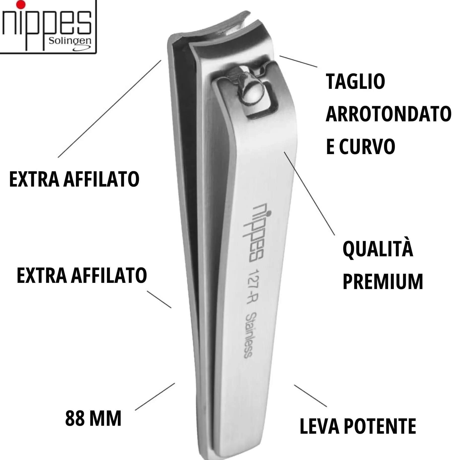 nippes Solingen Tagliaunghie per mani e piedi, in acciaio inox antiruggine, 8 cm, taglia unghie professionale per unghie dure e resistenti