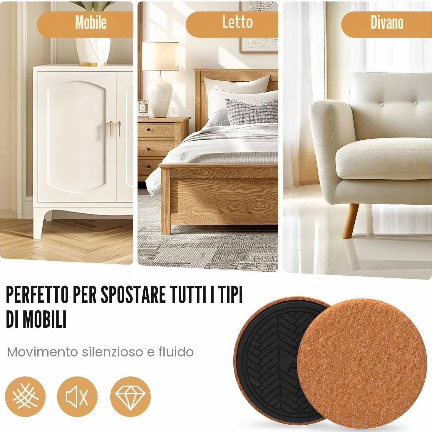 Feltrini per Mobili Pesanti Parquet 8 Pezzi 9 cm Marrone Rotondi