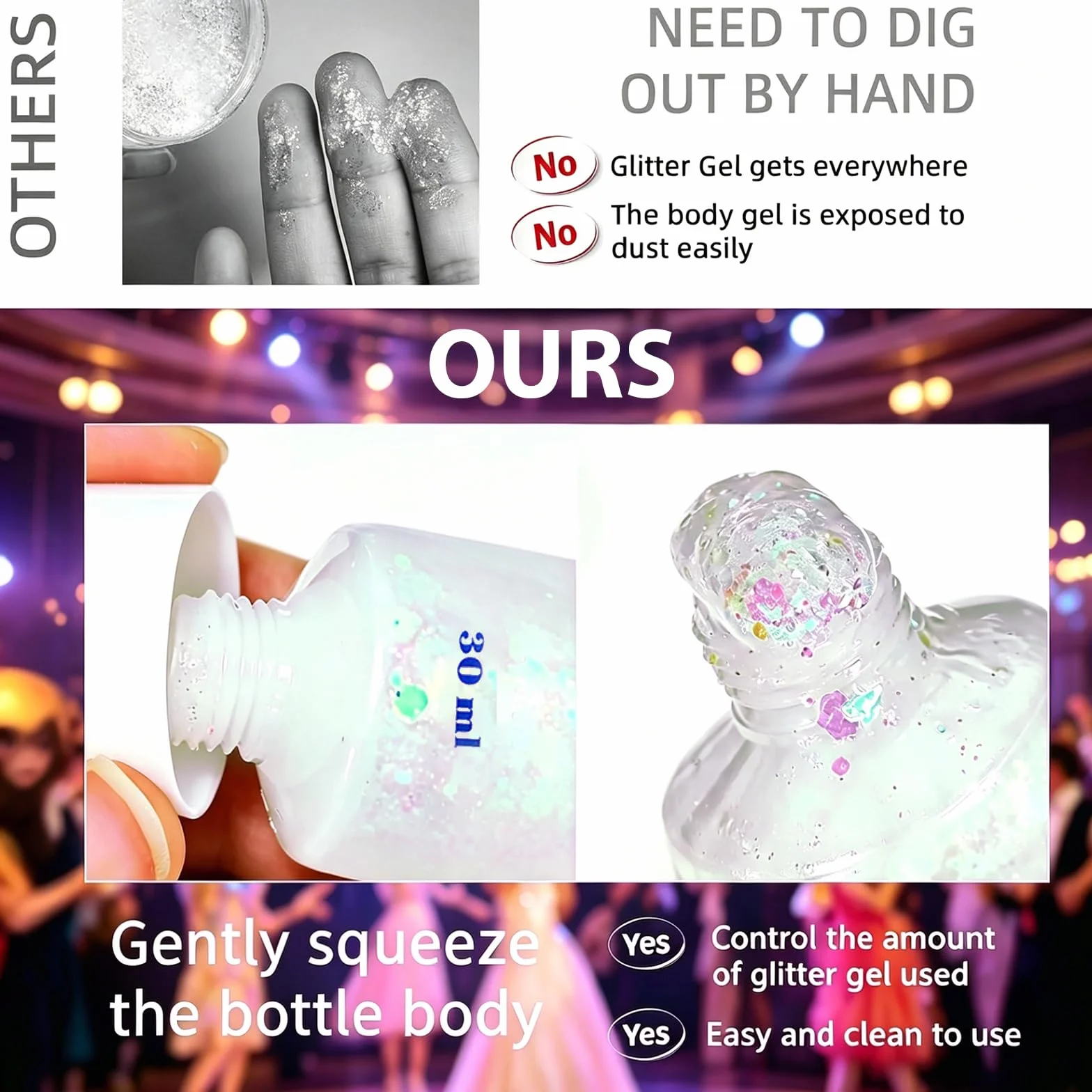 Glitter Gel Chunky 2x30ml Bianco & Rosa Argento. Gel Scintillante Viso, Corpo, Capelli a Lunga Tenuta per Festival, Feste, Carnevale.
