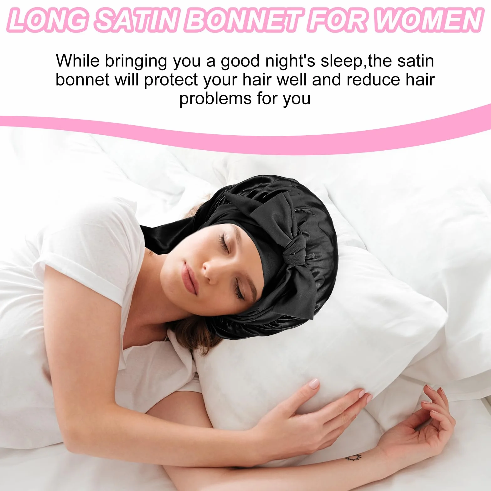 Abeillo Cuffia lunga in raso per donne che dormono, grande cuffia per capelli in seta con fascia elastica per trecce capelli ricci