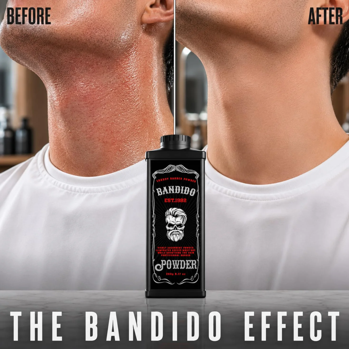 Bandido Barber Talc Powder 260 gr | Barbiere Talco Polvere | Kuaför Talk Pudrasi | Rimuove le irritazioni e i graffi del corpo | Rasatura da uomo | Forniture da parrucchiere – Dispenser richiudibile