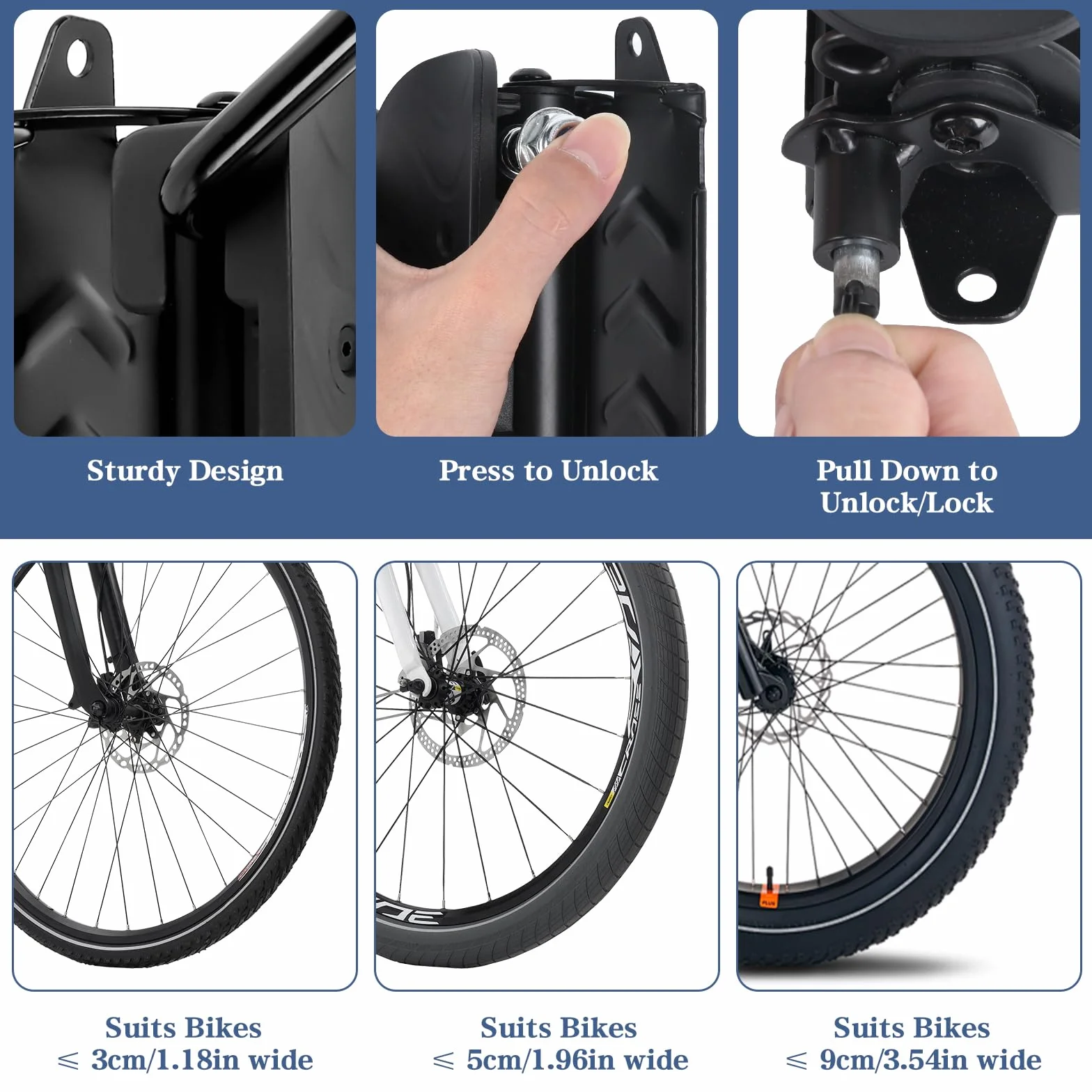 Supporto Parete Bicicletta Verticalmente Girevole Portata 30kg Gancio Bici Muro per Garage MTB