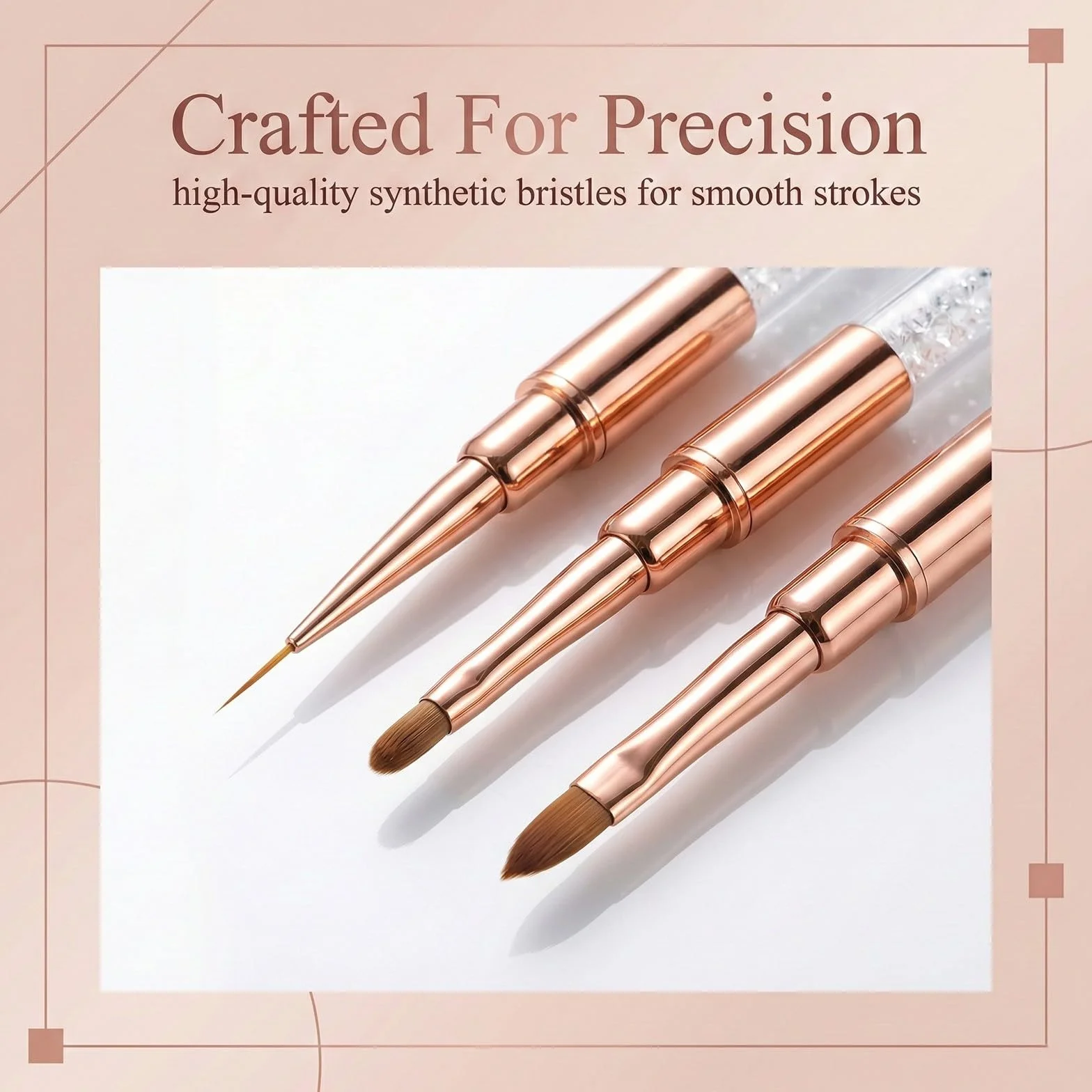 Pennelli Unghie,3 Pezzi Pennelli per Unghie,con Pennello Sottile, Accessori per Unghies con Manico Diamantato, per Smalto in Gel, Manicure da Salone, Fai da Te