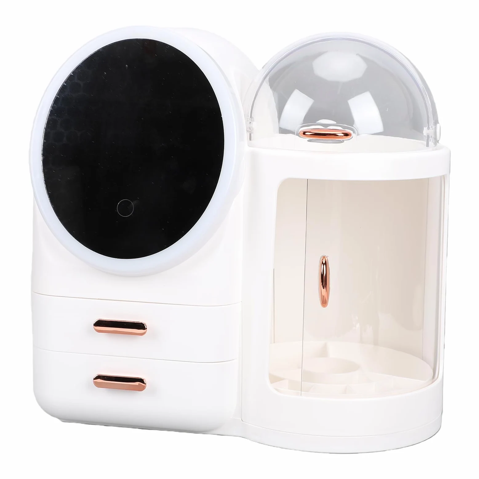 ZJchao Organizer Trucco con Specchio Led, Contenitore Cosmetici, 3 | ABS, Coperchio Antipolvere, Cassetto Sigillato, Inserti per Pennelli, per Bagno e Camera, Box Porta Cosmetici