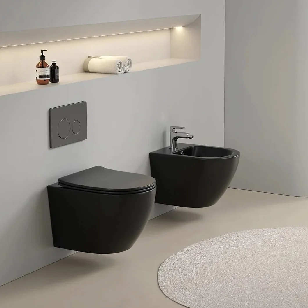 Kiamami Valentina WC Sospeso Ceramica Nero Opaco Folk