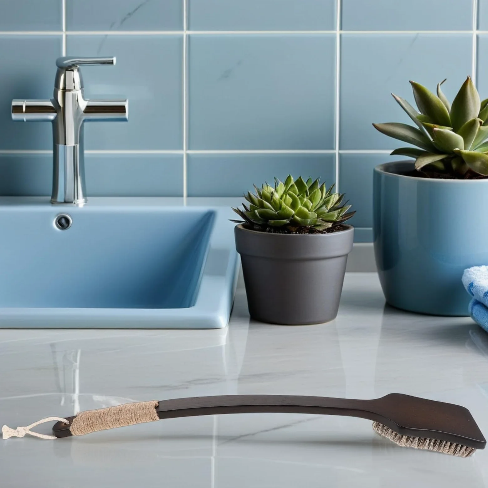 GARVALON Spazzola per la Schiena con Manico lungo in Setole Morbide di Crine Naturale Scrub Esfoliante Corpo per Doccia Spazzola Bagno Ergonomica ad Asciugatura Rapida per Uso Quotidiano