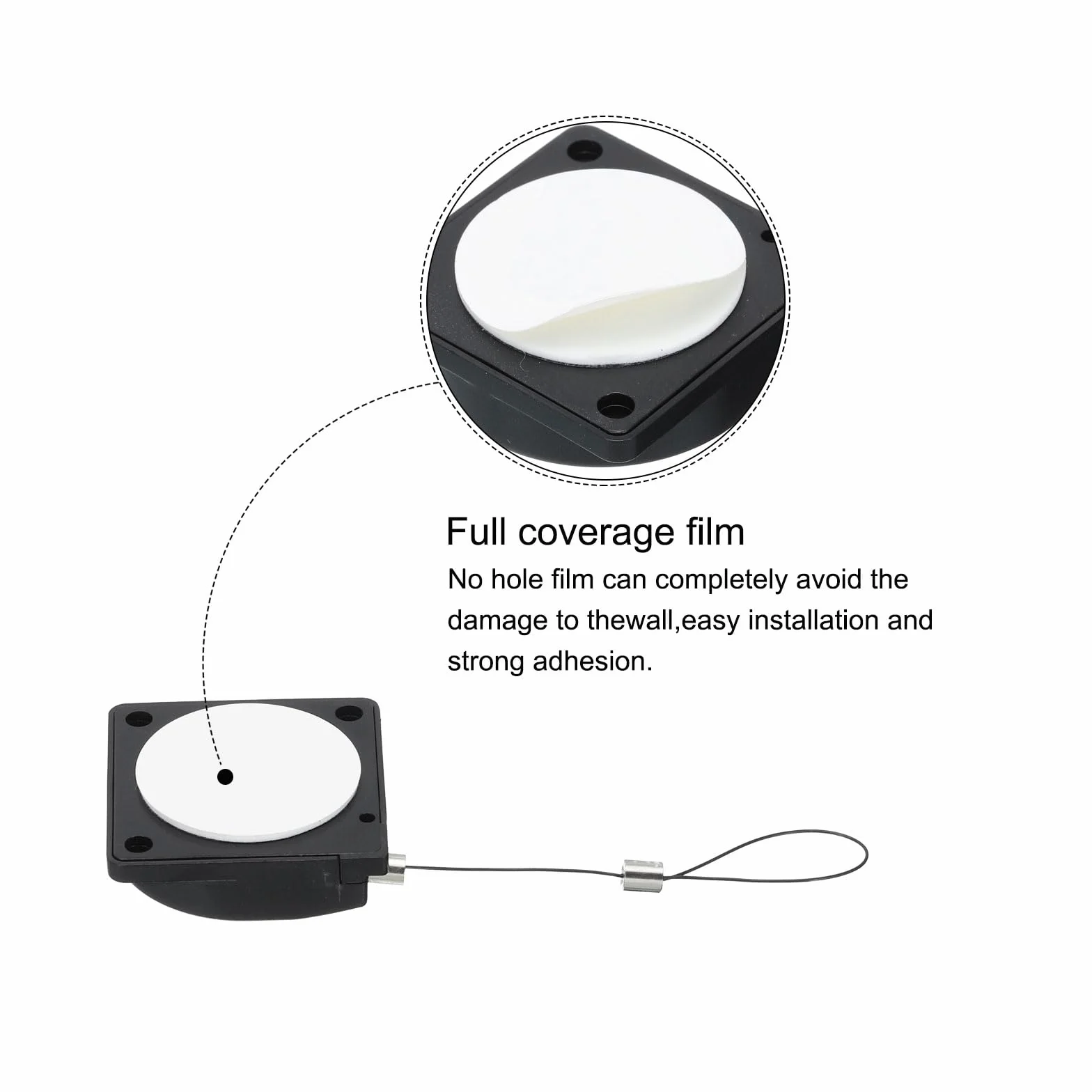 QUARKZMAN Cavo Sicurezza Retrattile Blocco, Corda Anti-Smarrimento Adesivo Doppia Faccia 1 Set Nero 39,37"