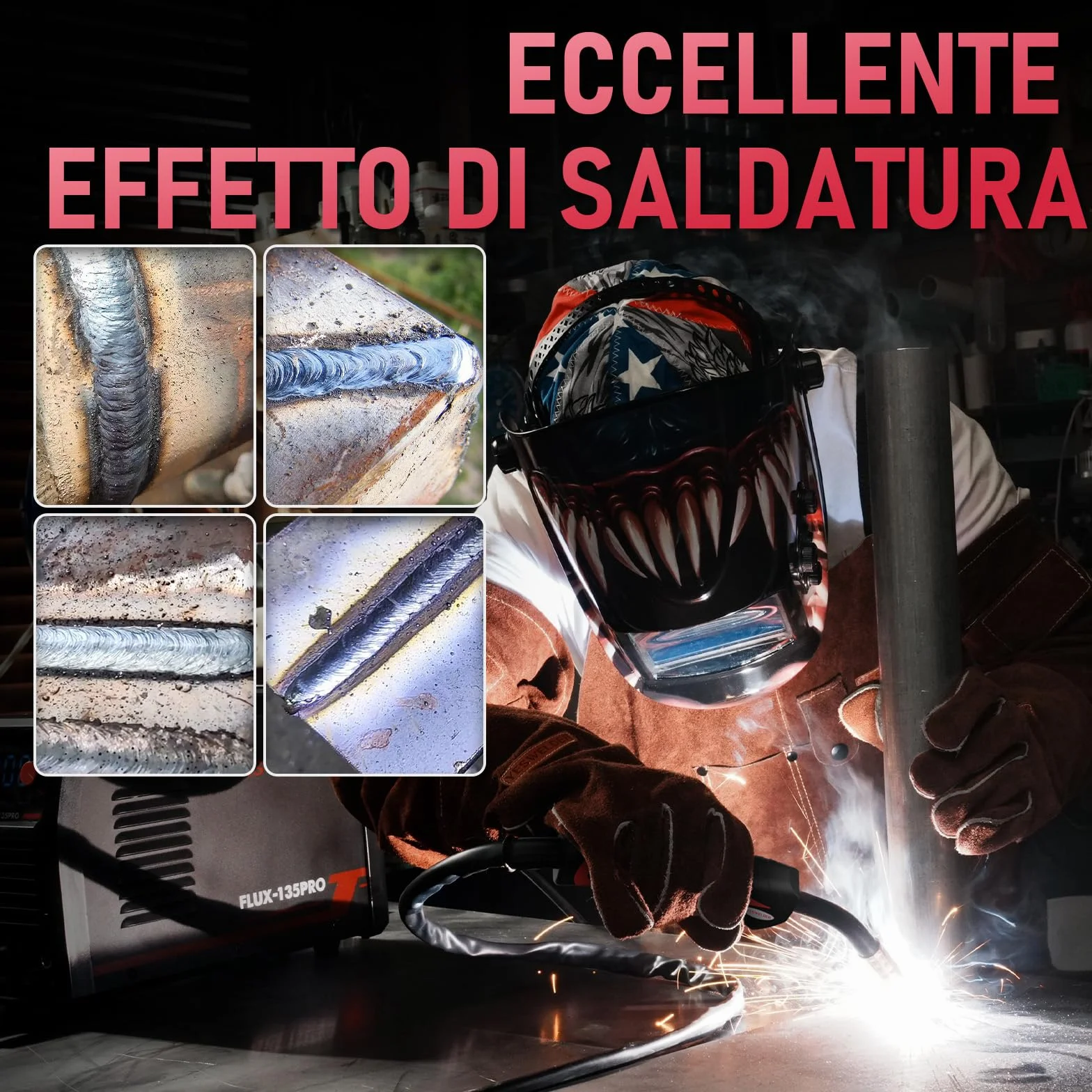 YESWELDER 135Amp Saldatrice MIG Senza Gas 230V 3-in-1 Saldatore LED con 2 Confezioni Filo