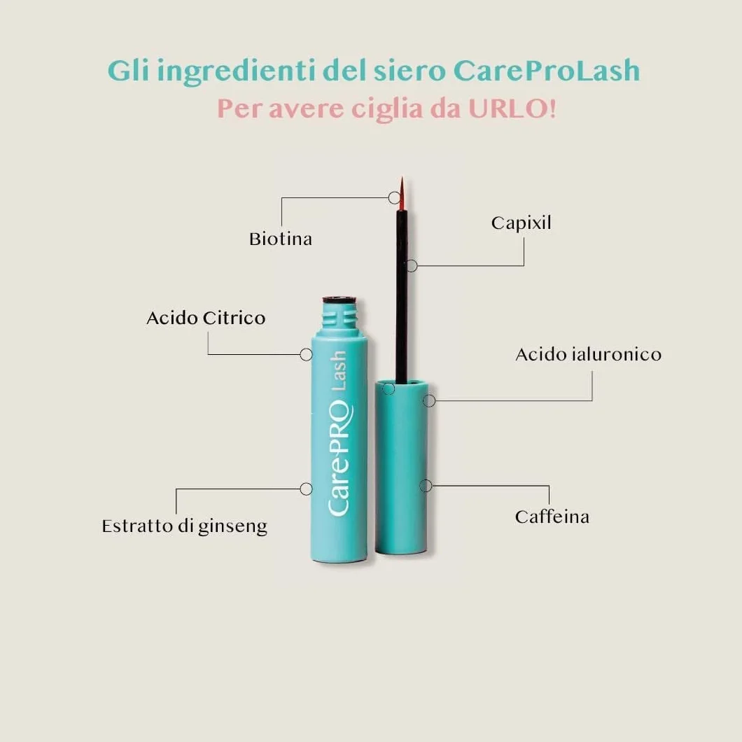 Siero per la Crescita delle Ciglia 4 ML (4 mesi)CarePro Lash +Lunghe+Folte+Forti+Scure-EyeLash Serum. Risultati Garantiti! Ideale anche per le sopracciglia