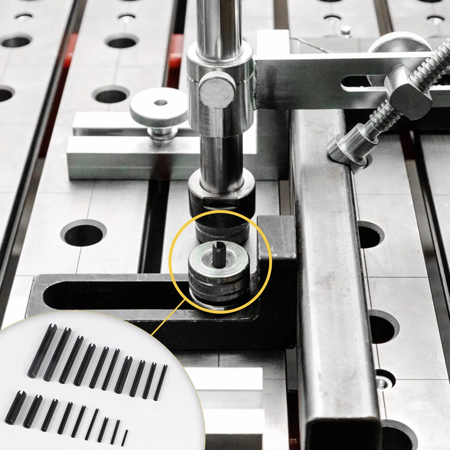 450 Pezzi Spine Elastiche Acciaio Inox, 19 Dimensioni Perno di Tensione a Molla Nero Ø 2.0-10mm, con Scatola di Plastica