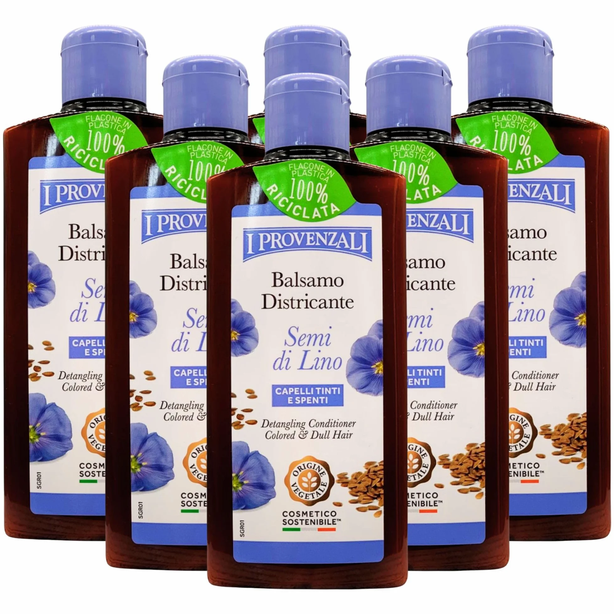 Balsamo Districante SEMI DI LINO, Per Capelli Tinti e Spenti. Il 98,7% Degli Ingredienti è Naturale o Di Origine Naturale 200ml (6 Flaconi)