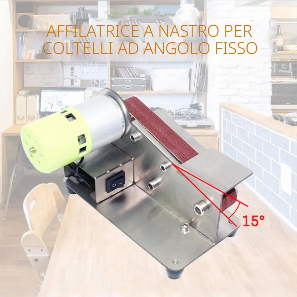 Levigatrice a nastro 100W, Affilatrice per coltelli 15° 7 livelli, Lucidatrice regolabile con 10 strisce