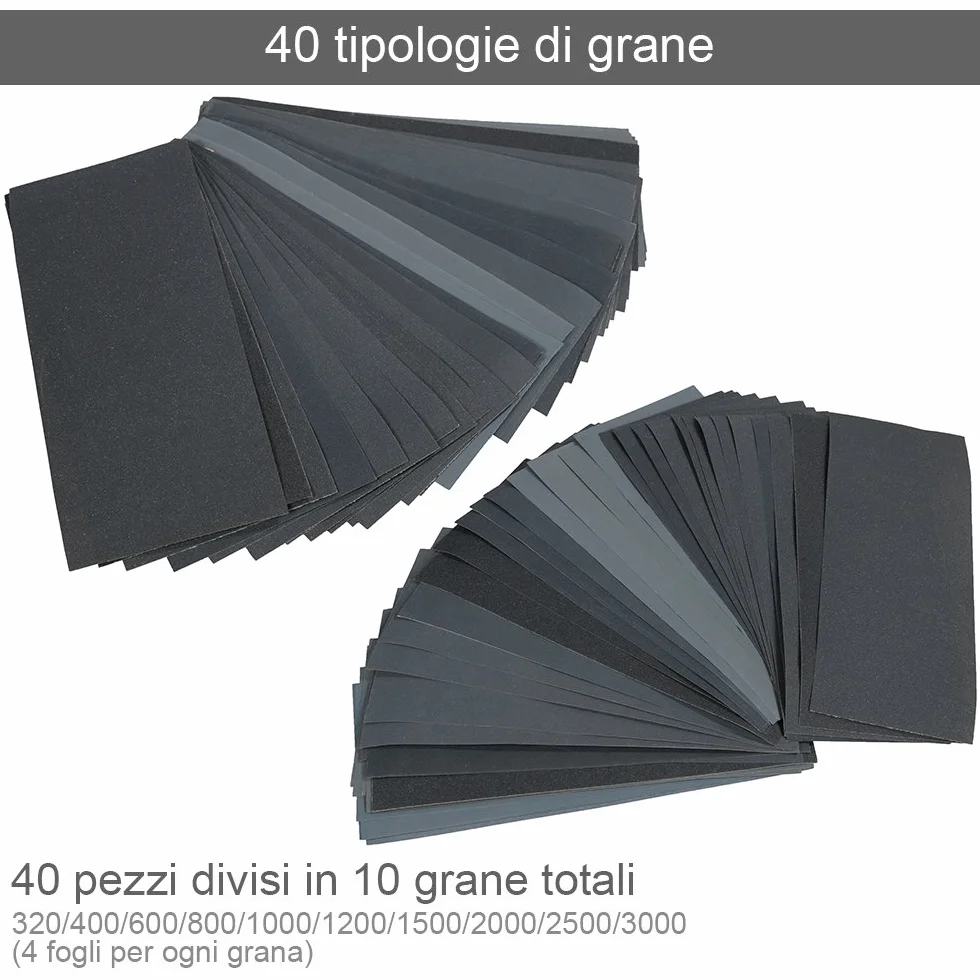 Anpro Kit 40 Pezzi Carta Abrasiva Impermeabile Grane 320-3000 Levigatura a Secco e Umido
