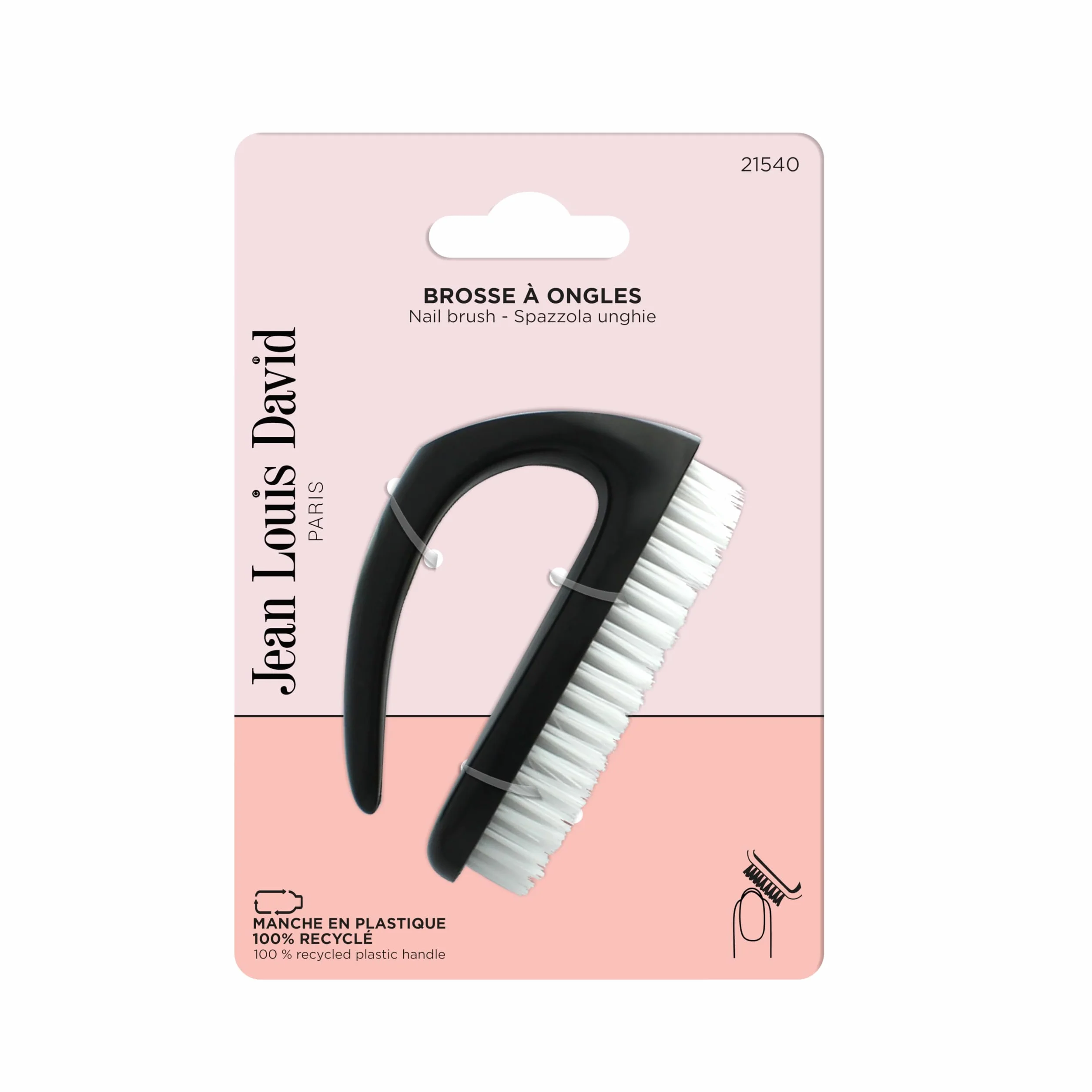 JEAN LOUIS DAVID - Spazzola per unghie, modello grande, manico in plastica riciclata al 100%, perfetta manicure