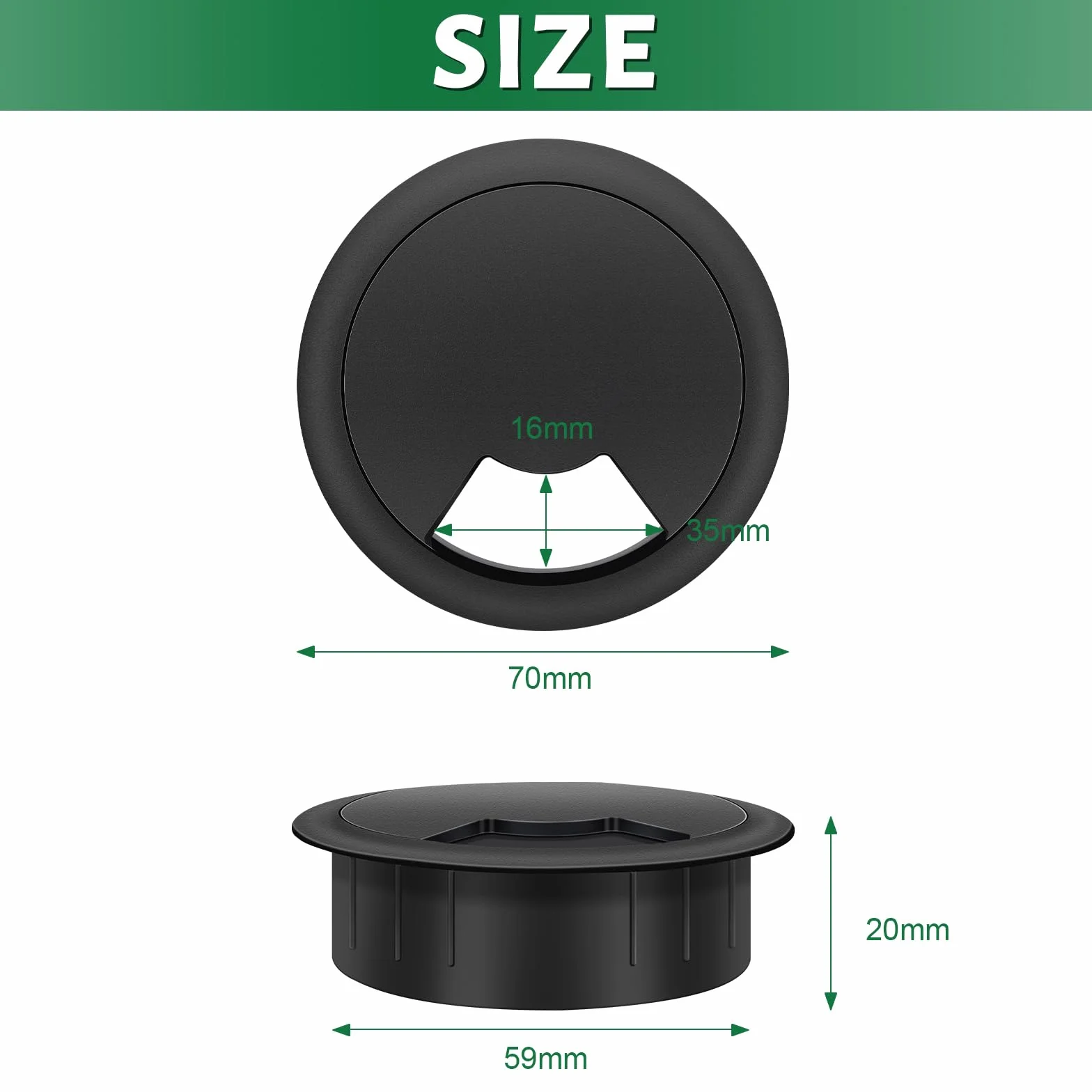Bolatus 2 passacavo da scrivania 60 mm plastica nero