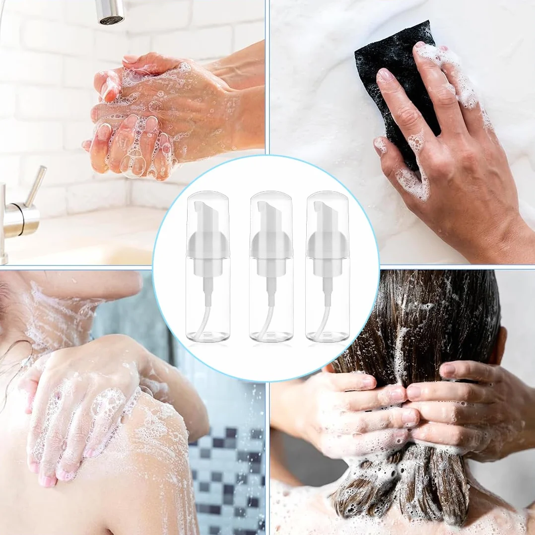 3 Pezzi Dispenser Sapone Schiuma - 50 ml Bottiglia Transparent Riutilizzabili per Cosmetici, Lozione, Bagno, Shampoo Liquidi (Trasparente)