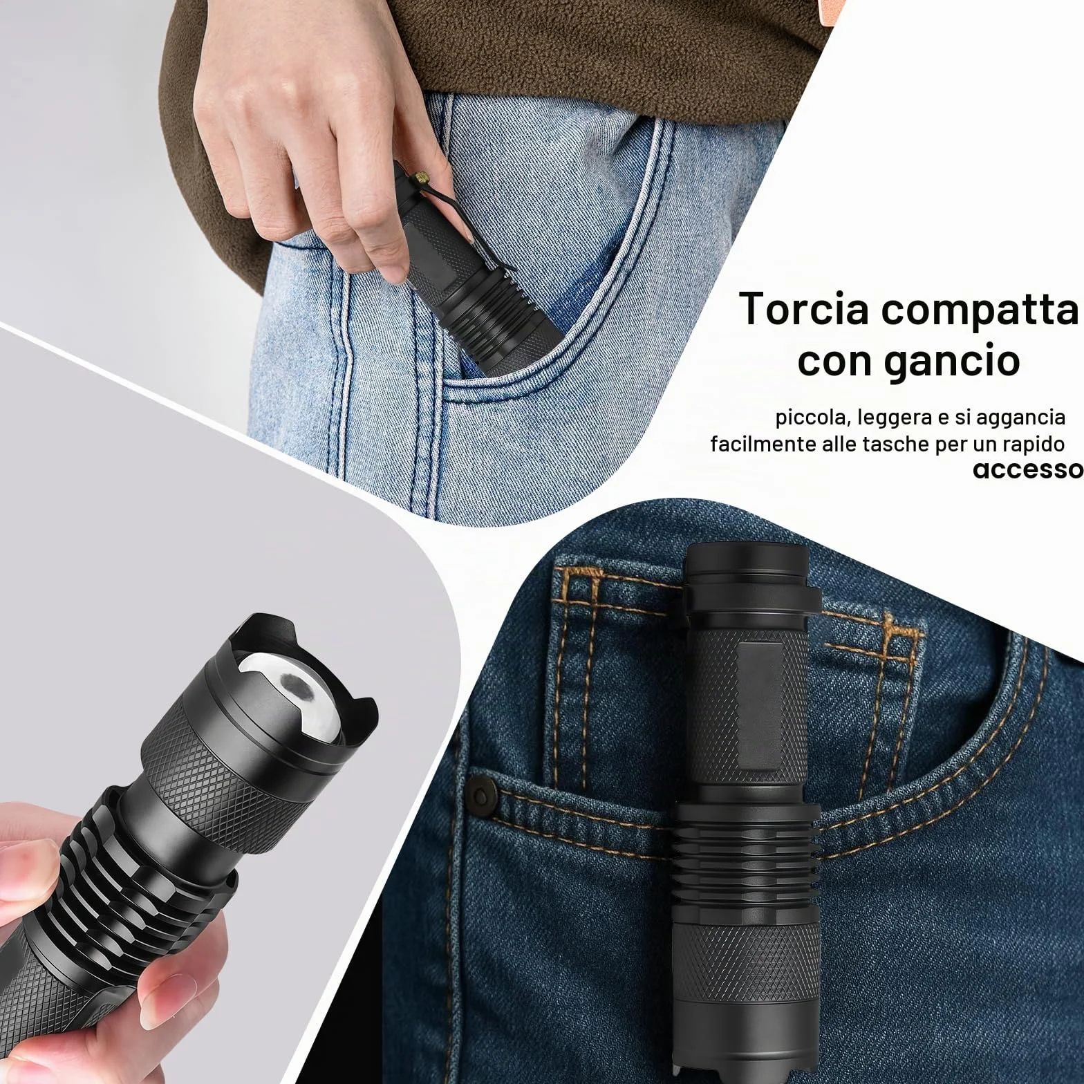 Torcia a LED Rossa Impermeabile Zoomabile 3 Modalità per Caccia Notturna