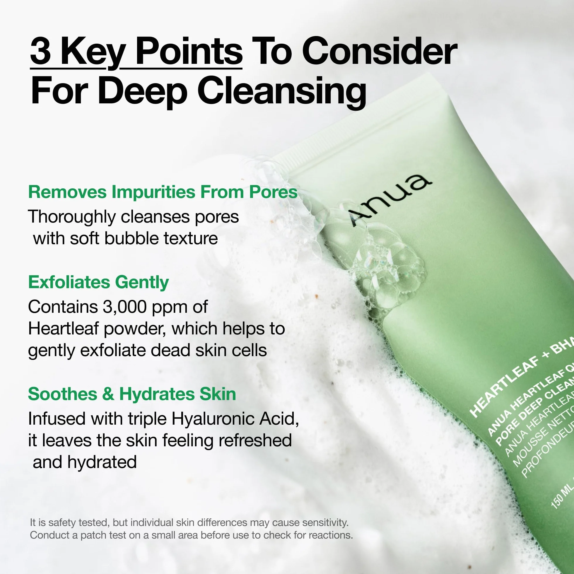 ANUA Heartleaf Quercetinol Pore Deep Cleansing Foam, detergente viso, per doppia pulizia, BHA, acido ialuronico, glicerina, detergente viso, rimozione punti neri, (150 ml/5,07 fl.oz.)