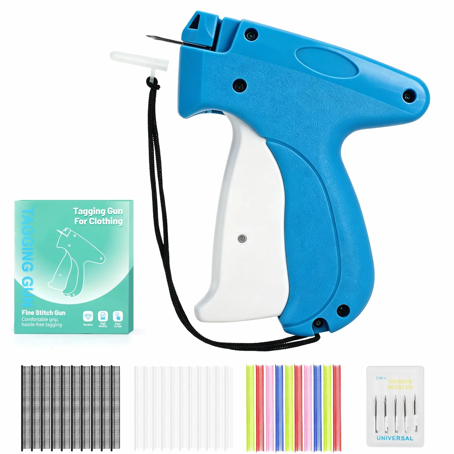Pistola Cucitura Invisibile Portatile per Riparazioni Rapide, Etichettatrice per Tessuti Jeans Lana Poliestere, Include 6 Aghi + 3000 (Blu)