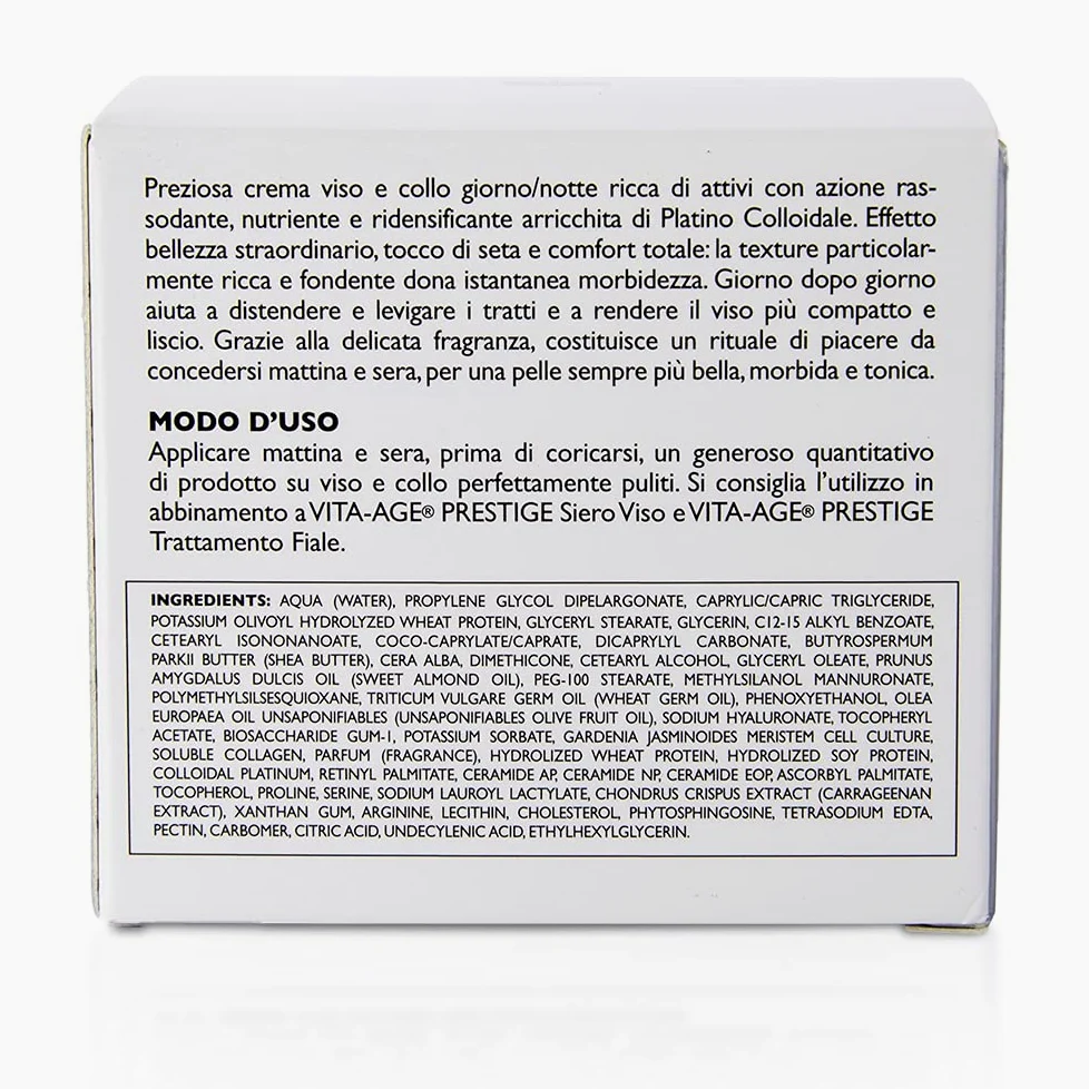Bottega di LungaVita CREMA VISO VITA-AGE PRESTIGE - Crema viso antiage - viso e collo giorno/notte ricca di attivi ad azione rassodante - Vaso da 50ml