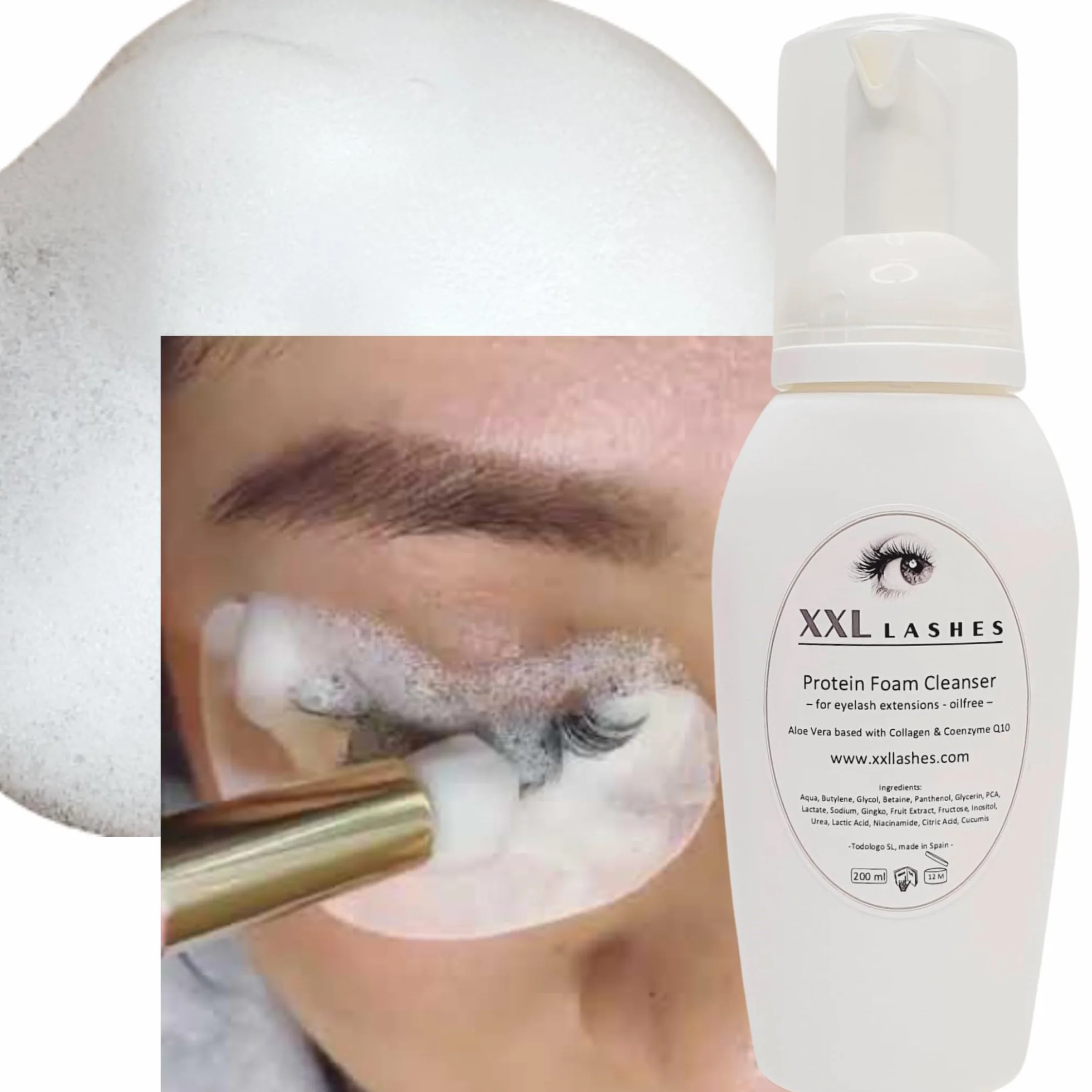 Schiuma struccante XXL Lashes, Shampoo per ciglia, oil ed alcol free Detergente schiuma ciglia - 200 ml dimensioni Salon