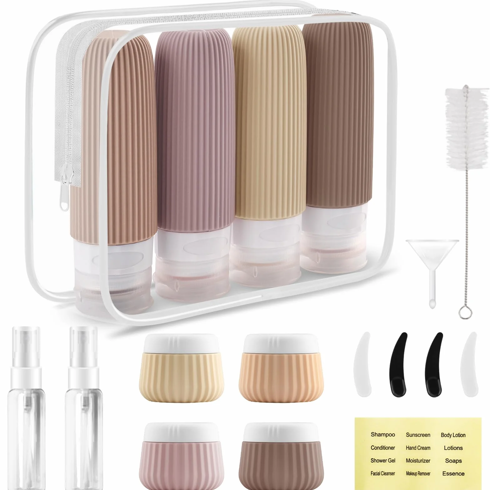 18 Pezzi Bottiglie da Viaggio in Silicone, Kit Viaggio Liquidi Riutilizzabili, Flaconi da Viaggio con Etichetta Possono Riempire Cosmetici, Articoli da Bagno e Altri Liquidi e Creme
