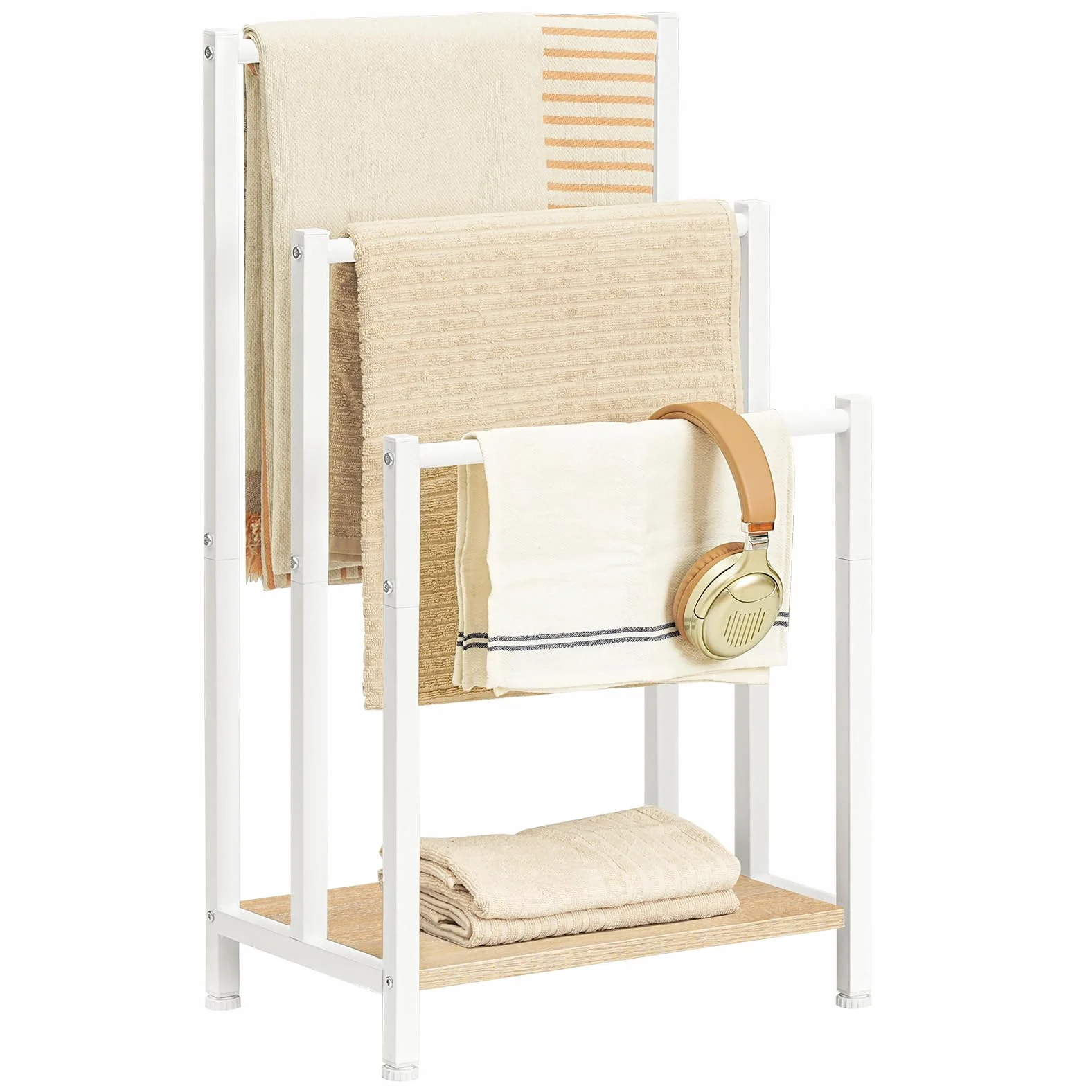 HOOBRO Portasciugamani Autoportante 3 Bracci 43x28x81 cm Bianco Naturale