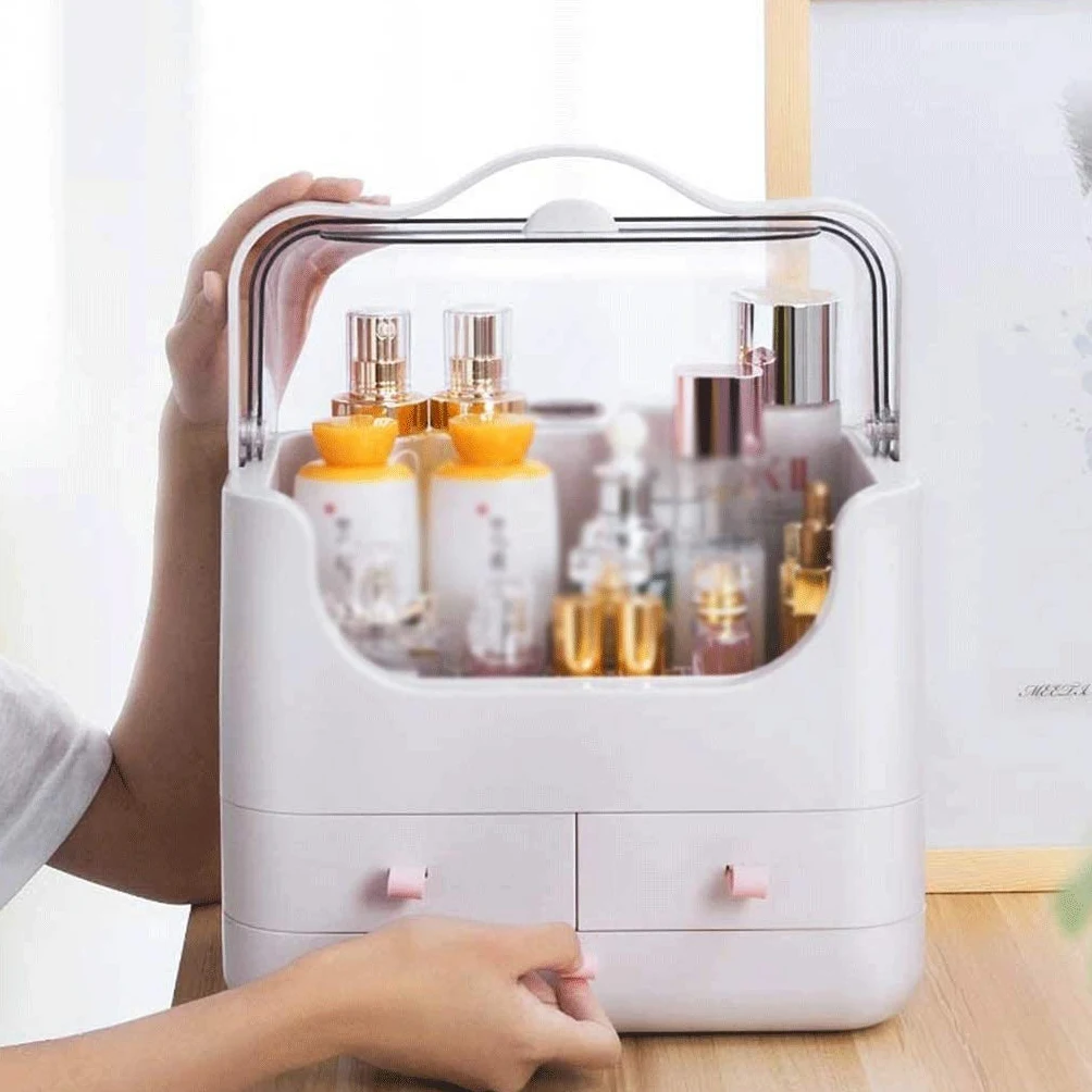 N/A Organizer per Trucchi con cassetti Scatola Porta Trucchi a Conchiglia Impermeabile Antipolvere Multifunzione Trasparente Custodia per Gioielli e Cosmetici