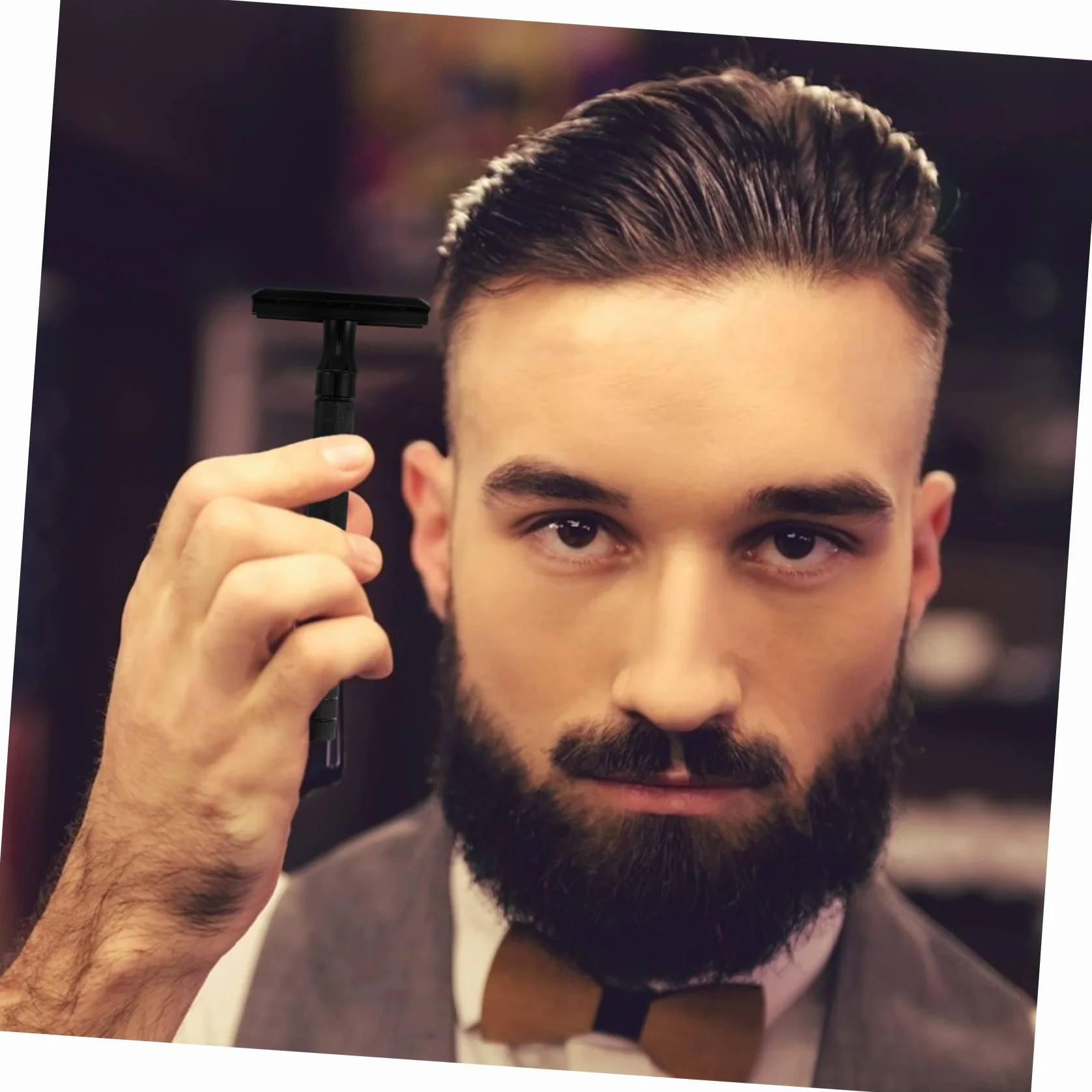 NOLITOY Rasoio di Sicurezza Manuale per Barba Maschile Stile Chiuso, Manico Antiscivolo in Lega di Alluminio Stile Retrò, Riutilizzabile la Rasatura Quotidiana