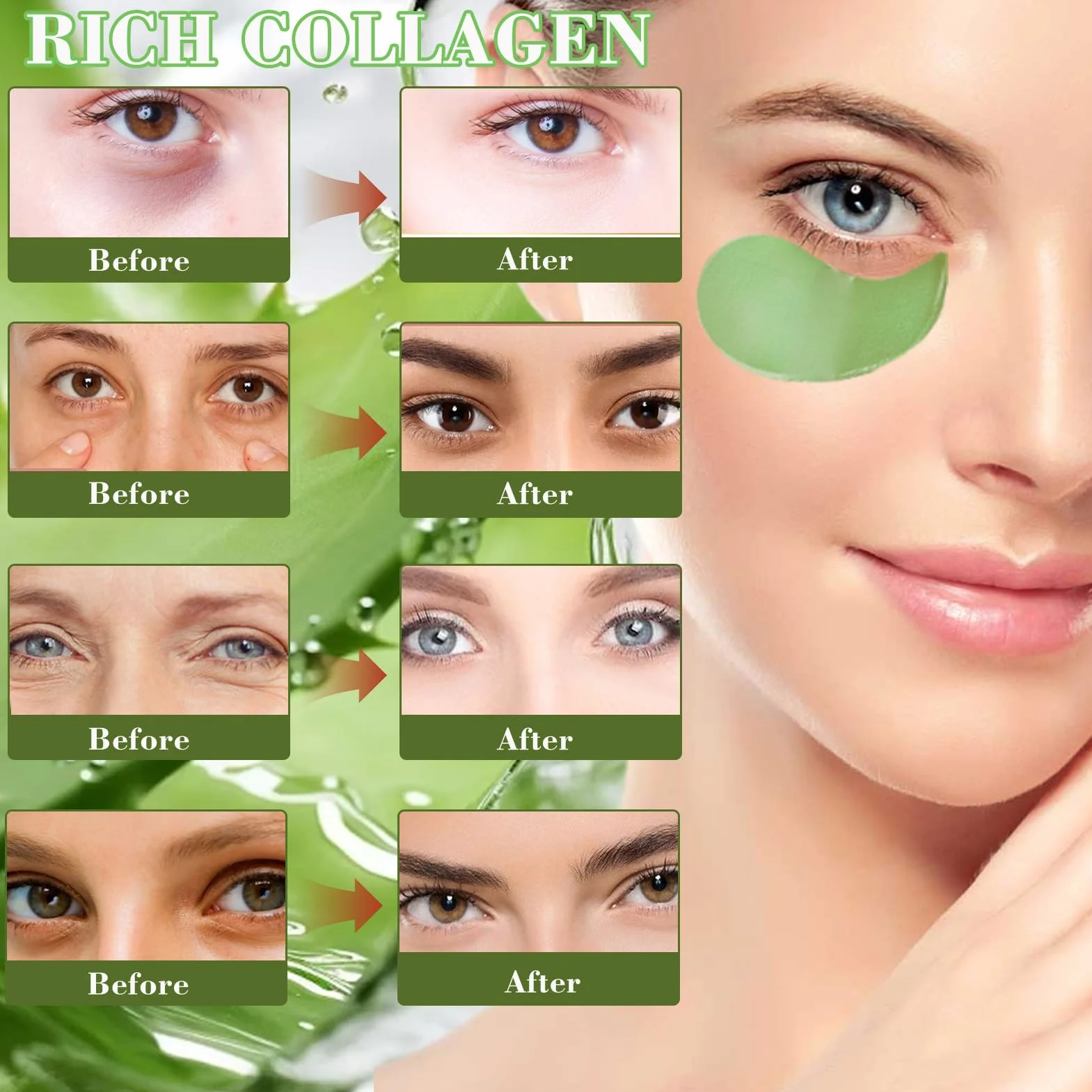 60 Pezzi Aloe Vera Maschera Occhi, Collagene Patch Occhi con Maschera per le Labbra, Patch Occhiaie e Borse, Anti-Rughe e Anti-Occhiaie, Rimuovi Borse e Puffiness, Idrata Anti-Età